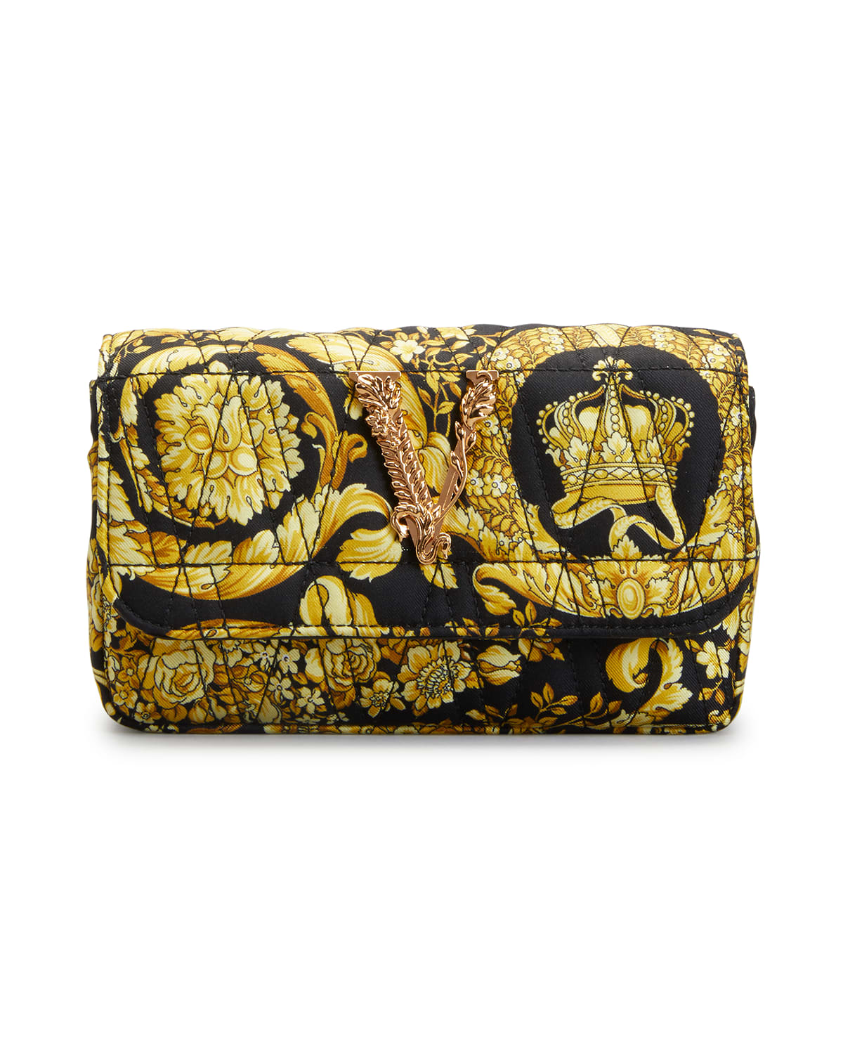 Versace Virtus Barocco Quilted Evening Clutch Bag In Black/yell