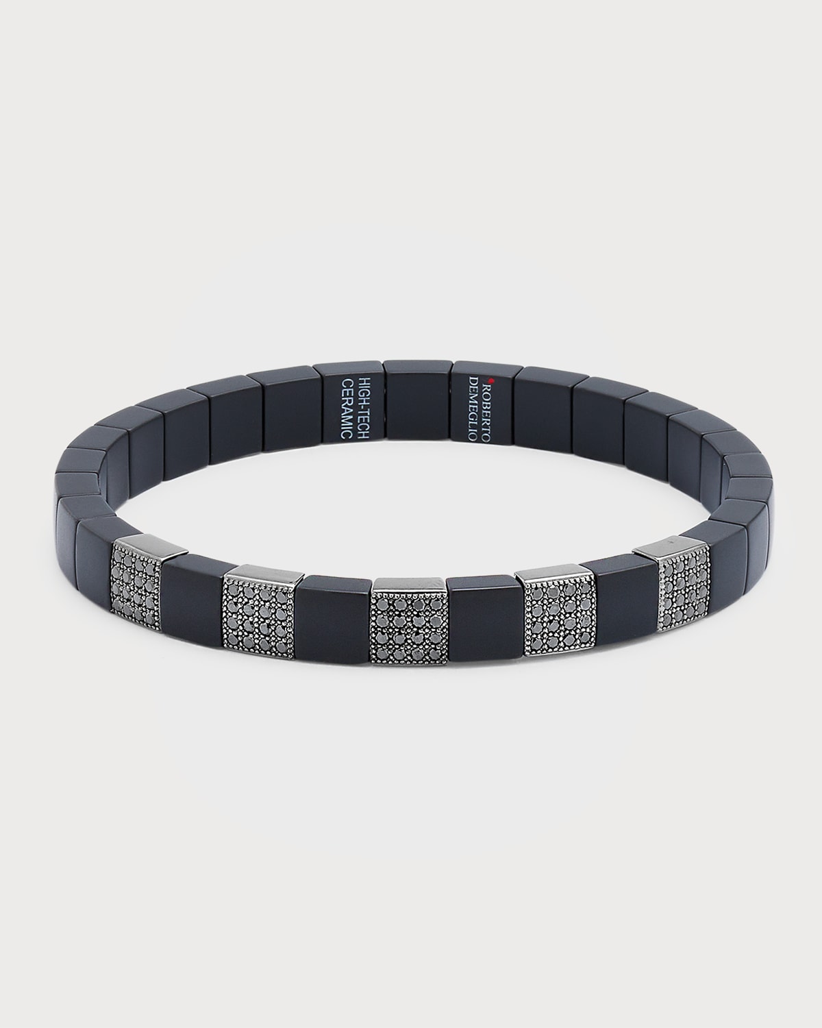 Scacco Ceramic Stretch Bracelet with Black Diamonds