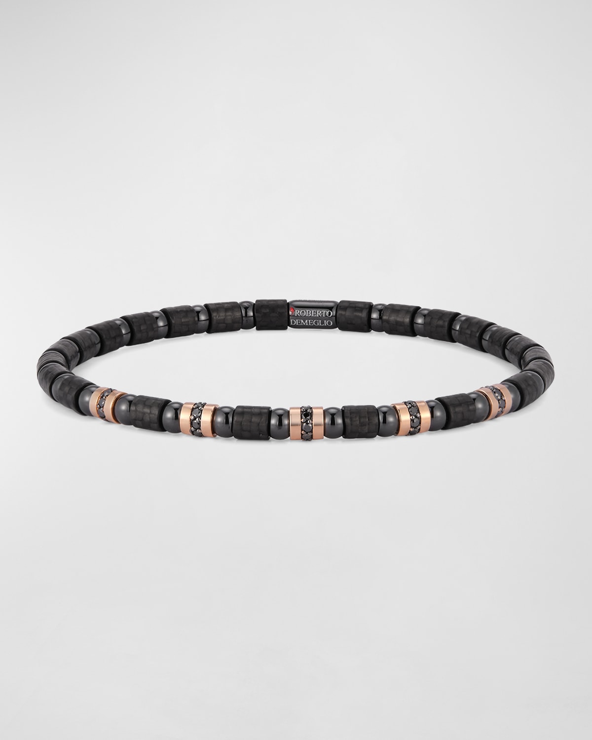 Men's Black Carbon Bracelet with 5 Rose Gold Sections