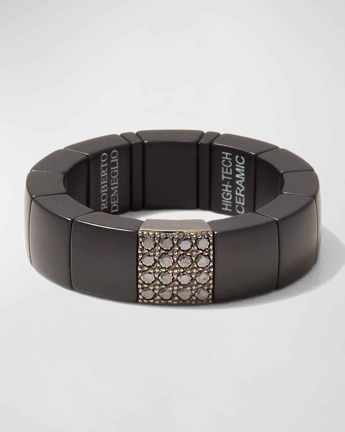 Men's Scacco Matte Black Ceramic Ring with Diamond Link