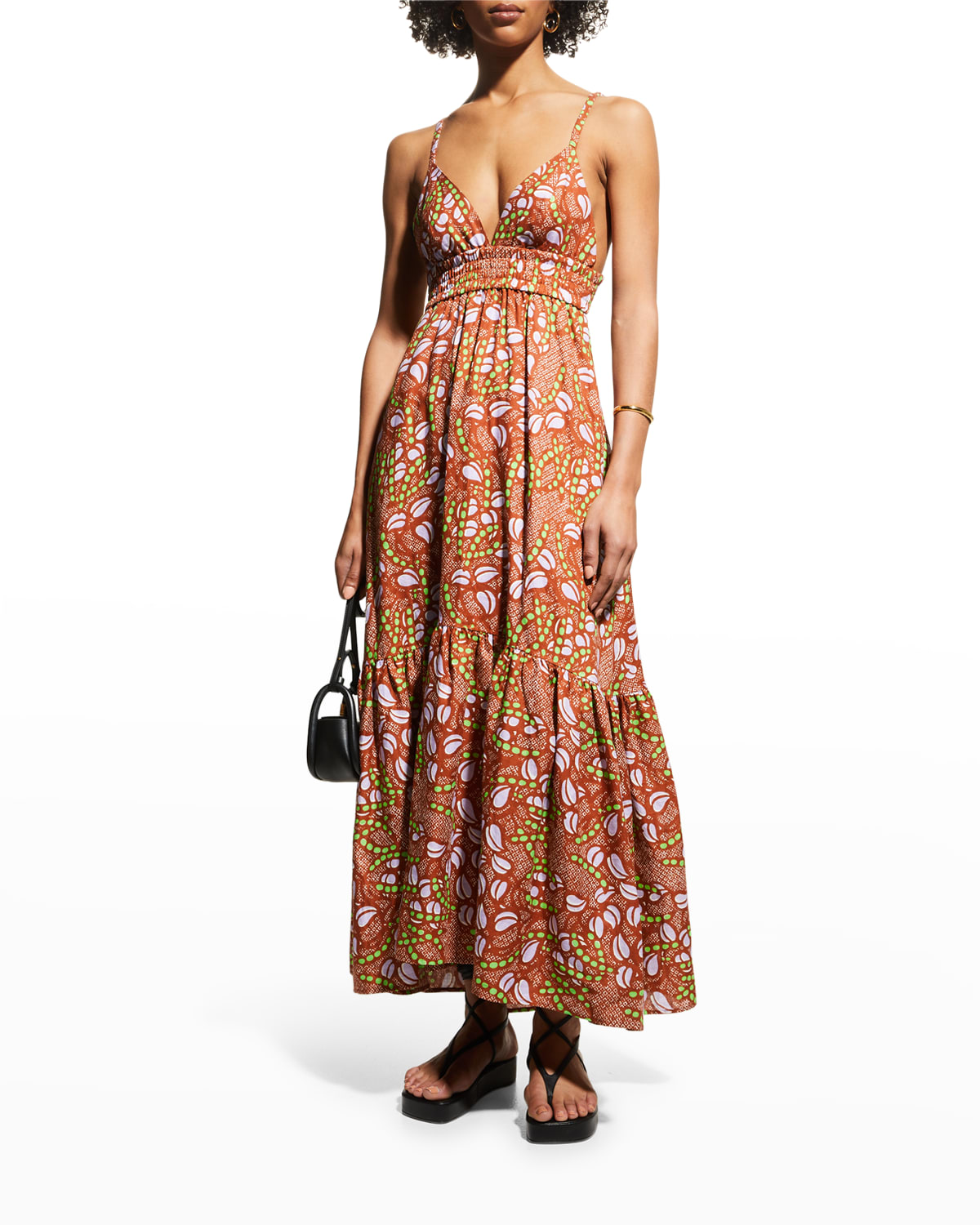 A.L.C. Rhodes Printed Tiered Open Back Maxi Dress