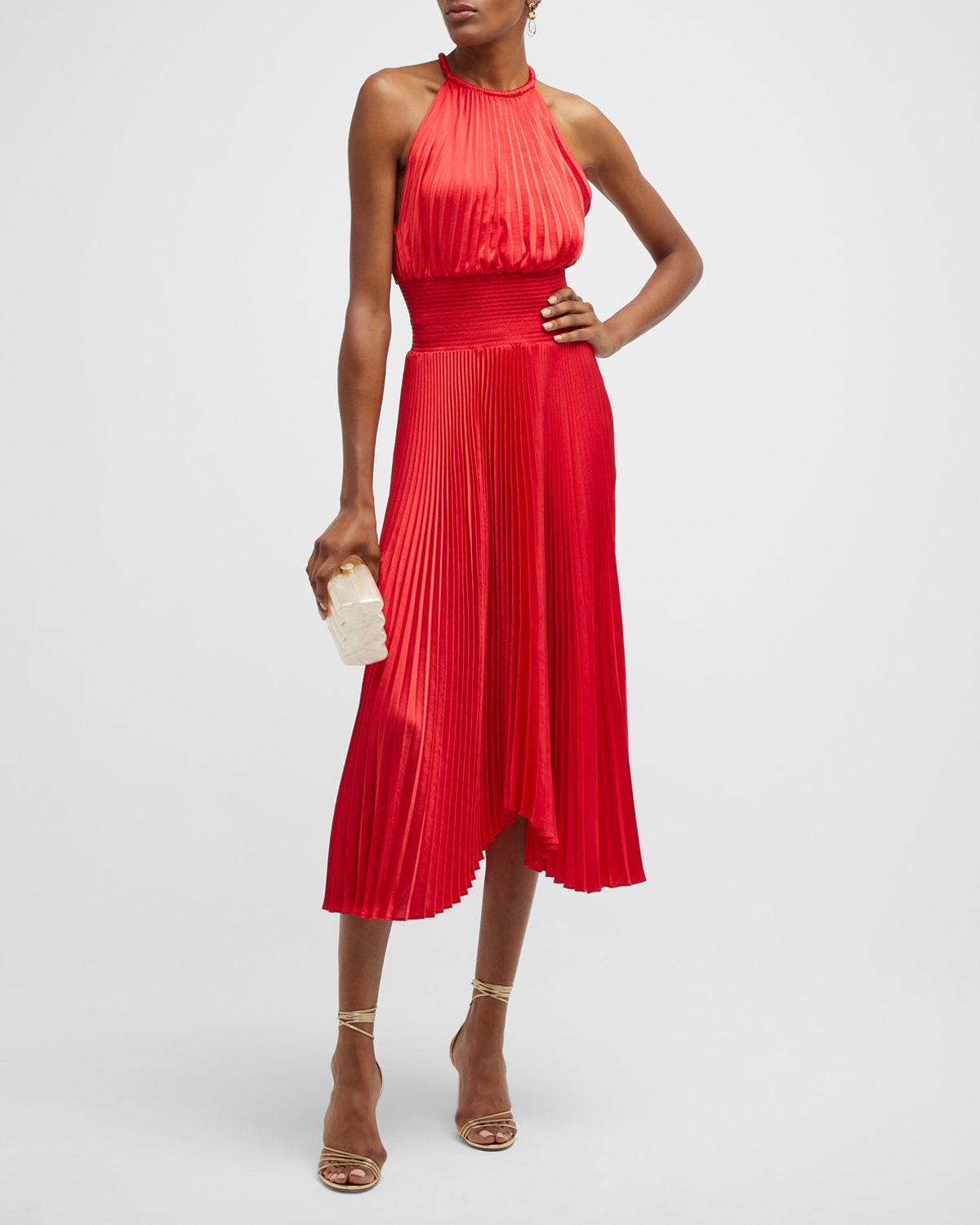 A.l.c Renzo Ii Asymmetric Pleated Midi-dress In Red