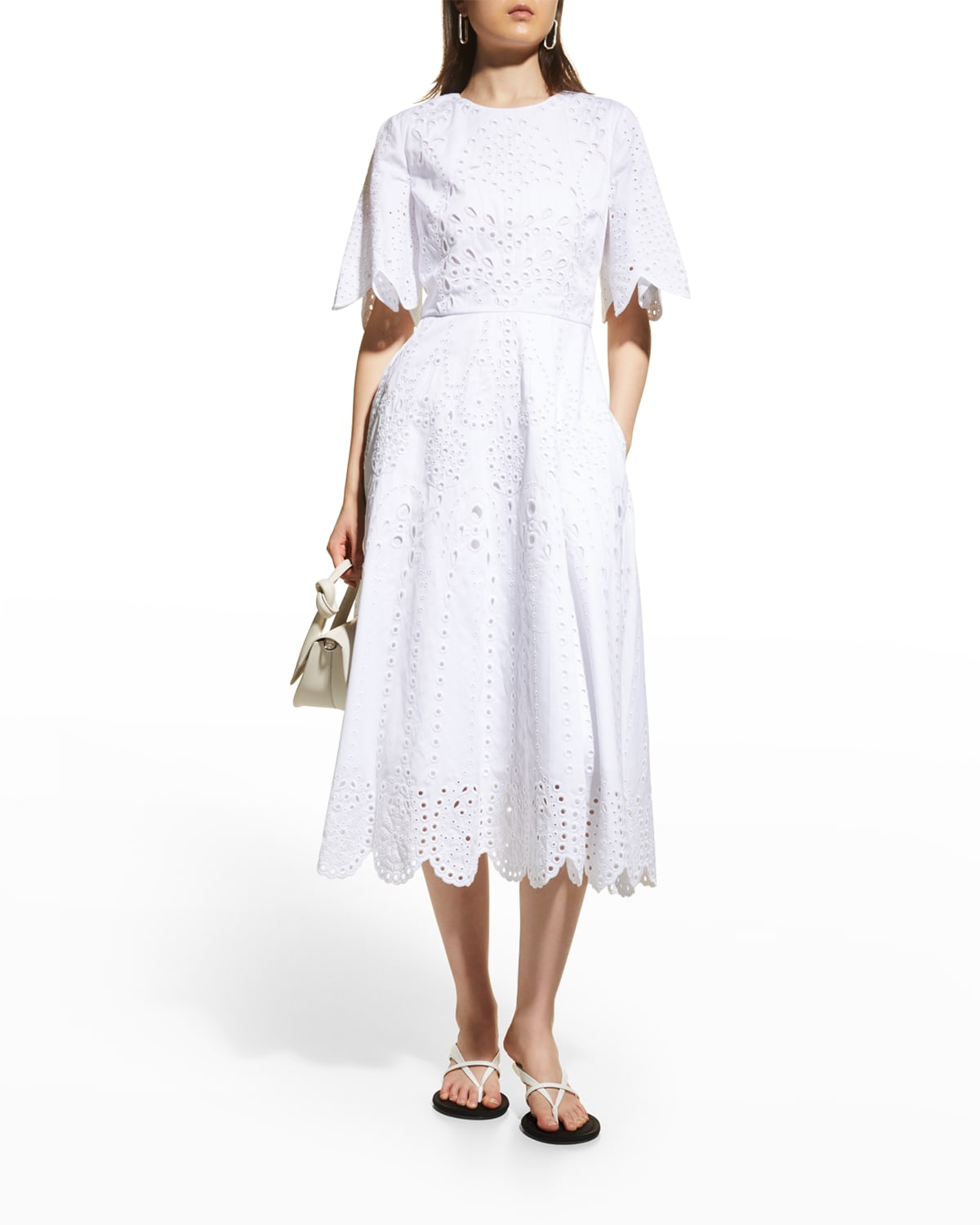 Shop Jason Wu Collection Eyelet Embroidered Scalloped Midi Dress In White