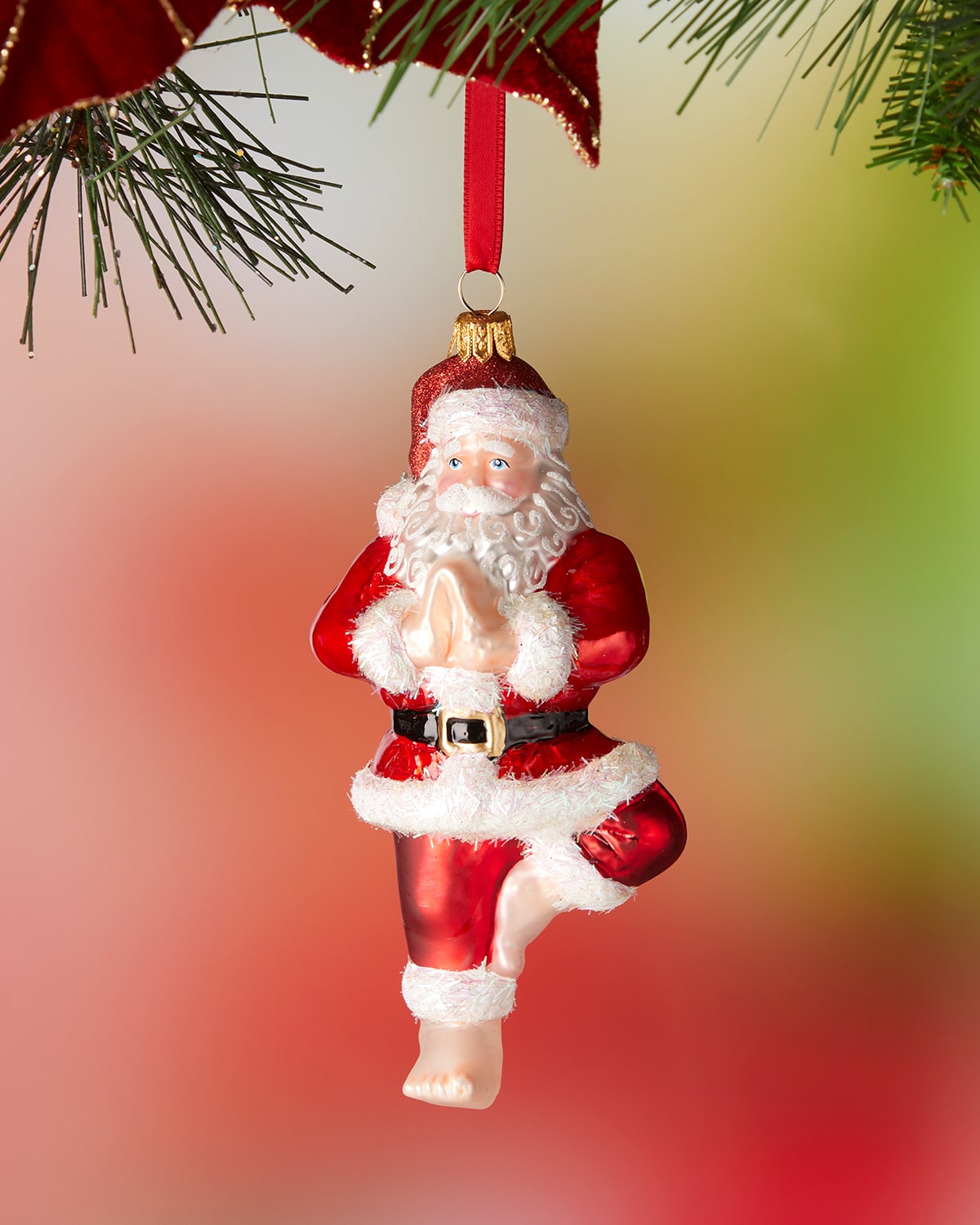 5" Yoga Santa in Tree Pose Christmas Ornament