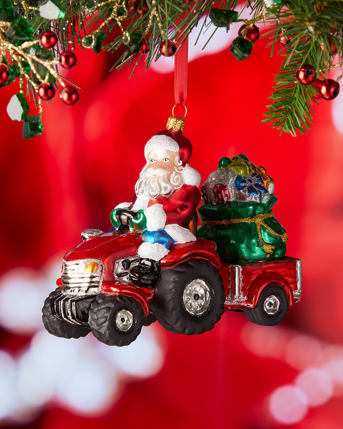 Santa with Tractor Trailer Holiday Ornament