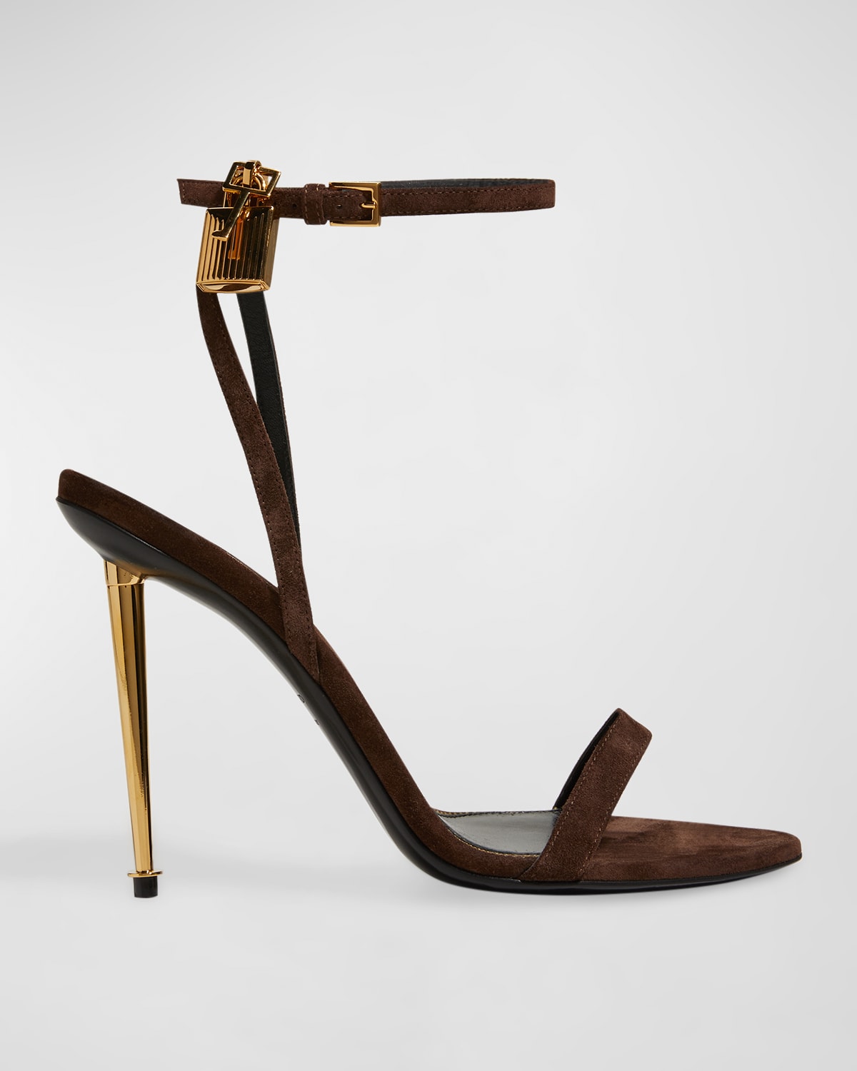 Tom Ford Lock 105mm Suede Ankle-strap Sandals In Chesnut