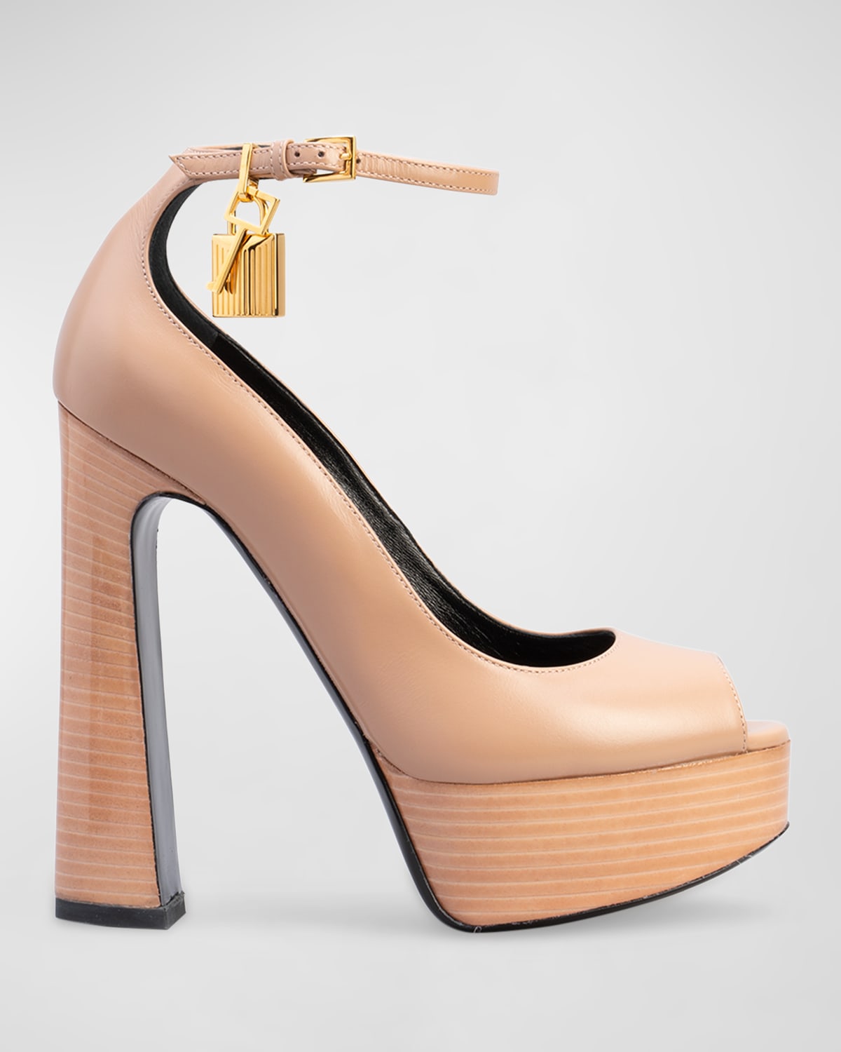 TOM FORD LOCK 145MM CALFSKIN ANKLE-STRAP PUMPS