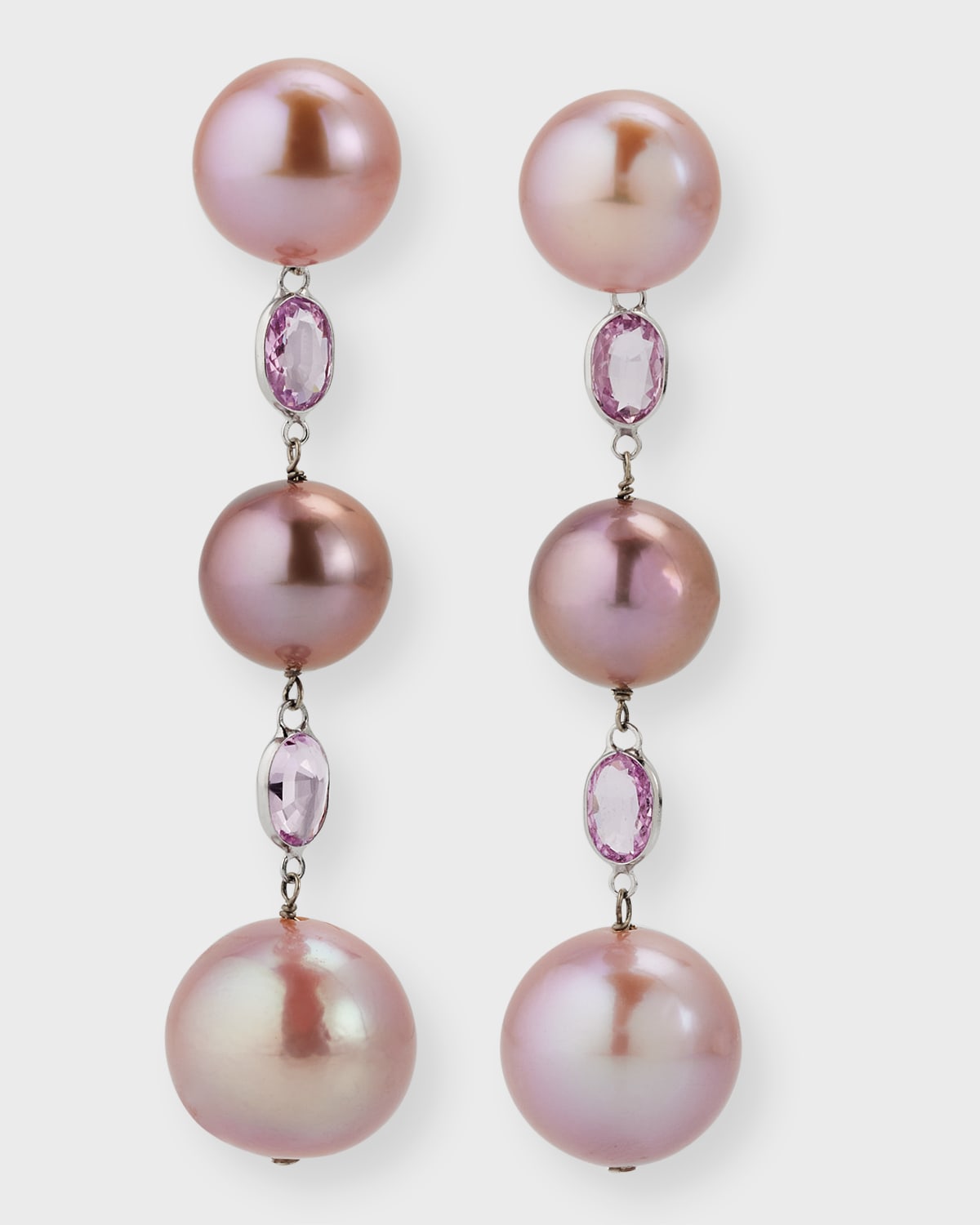 18K White Gold Kasumiga Pearl and Pink Sapphire Earrings