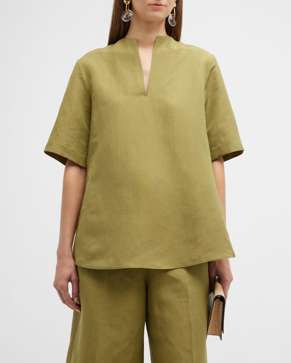 V-Neck Silk-Linen Blouse