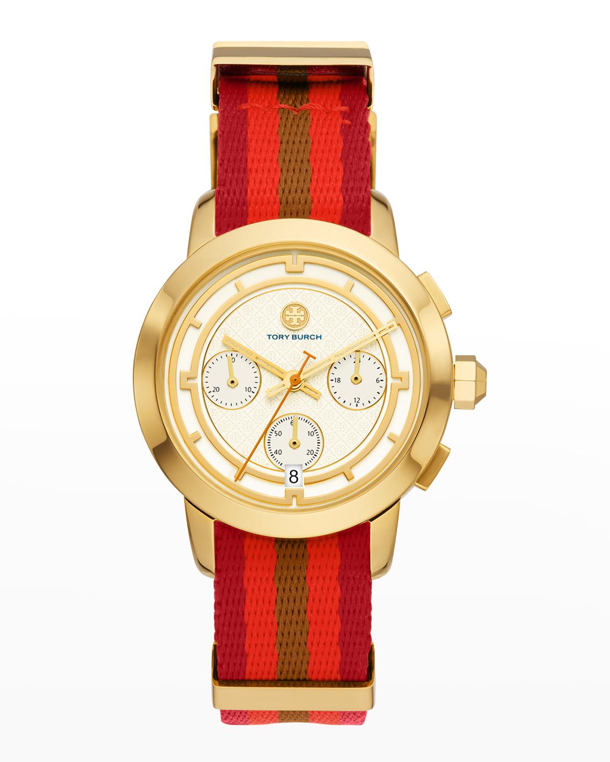 TORY BURCH アナログ腕時計 レッドゴールド Tory Burch Tory Watch, Multi-color Grosgrain/gold-tone Stainless