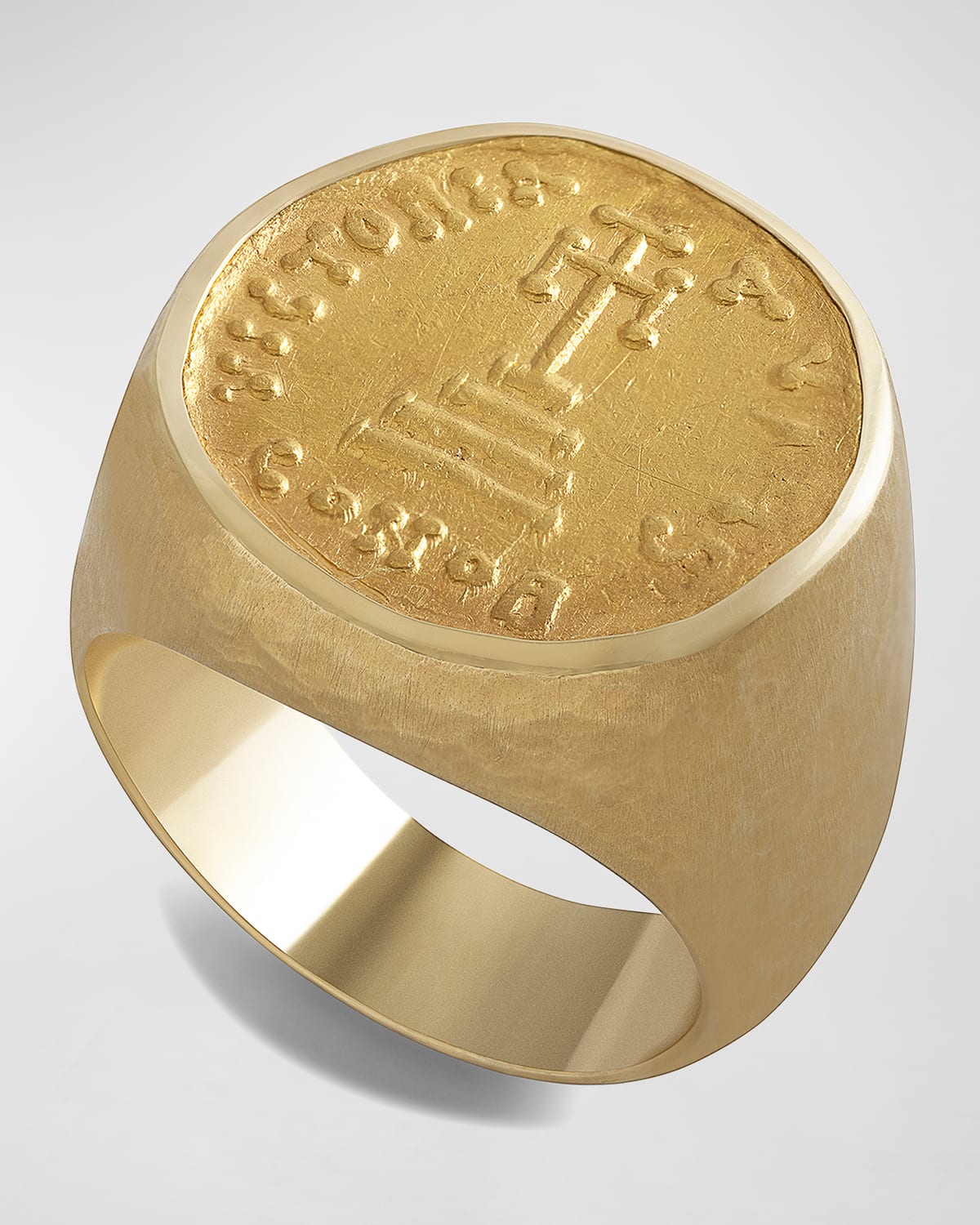 Men's 18K Hammered Yellow Gold Victoria Coin Ring