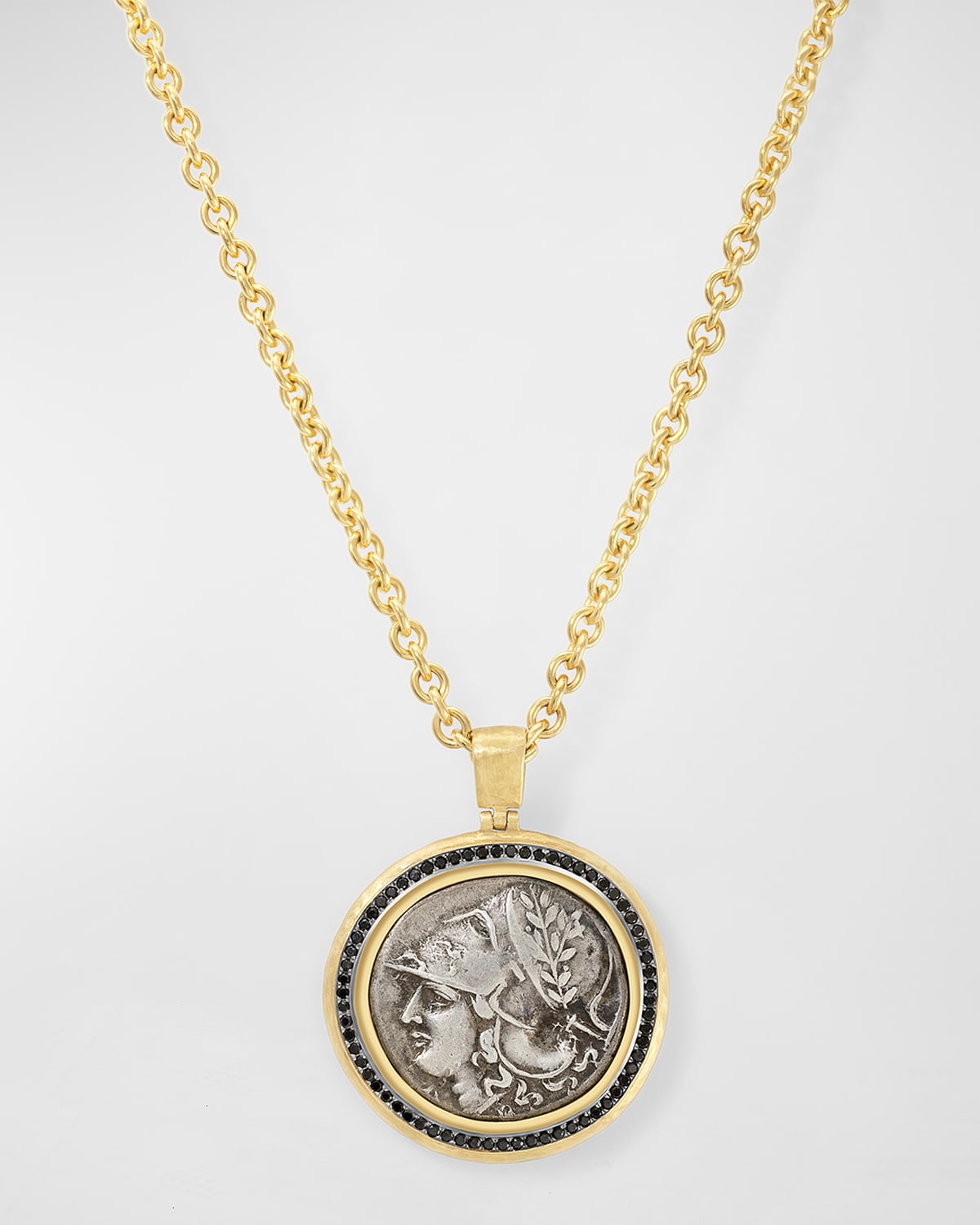Men's 18K Athena/Pegasus Coin & Black Diamond Pendant