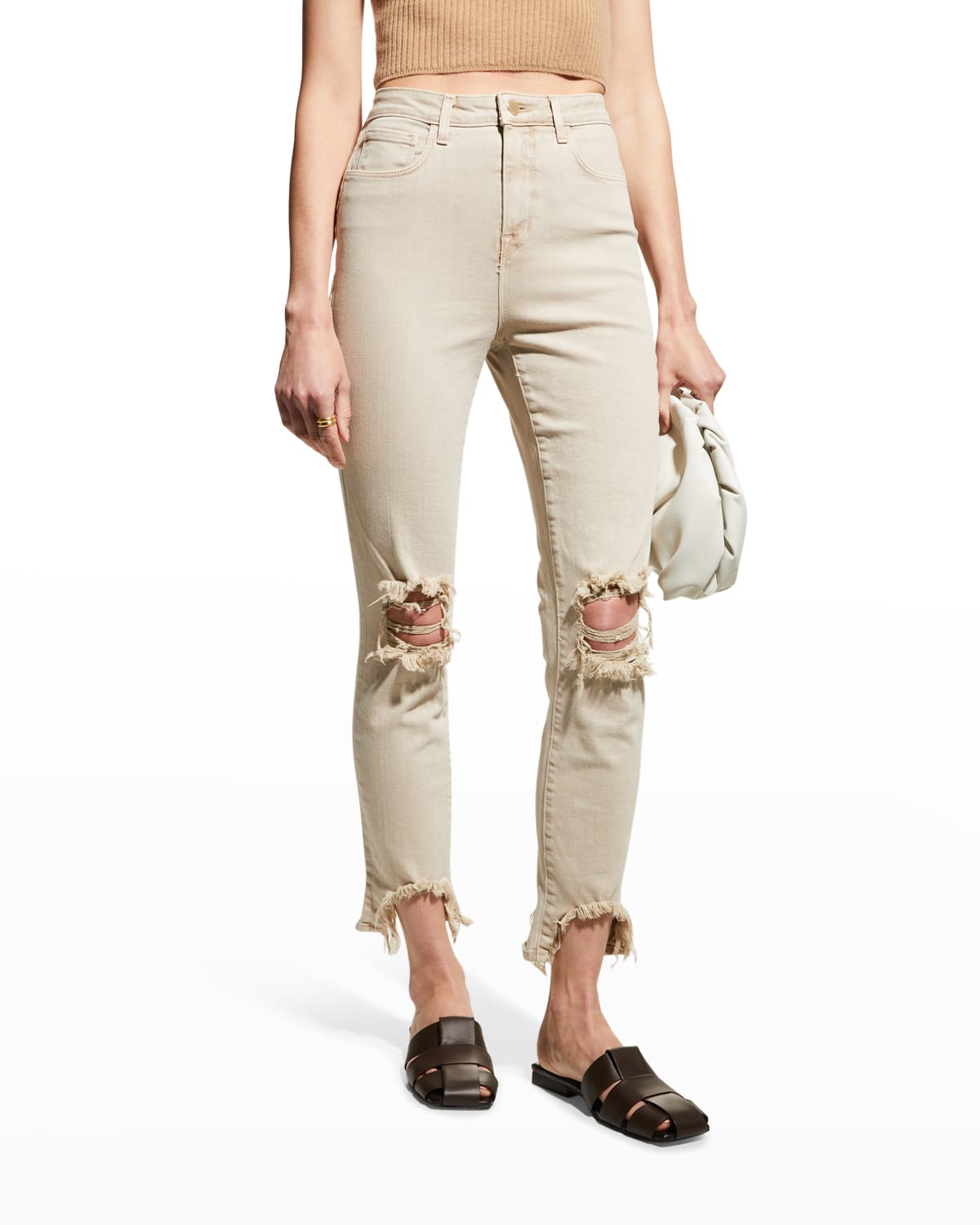 L'Agence High Line Distressed Cropped Skinny Jeans