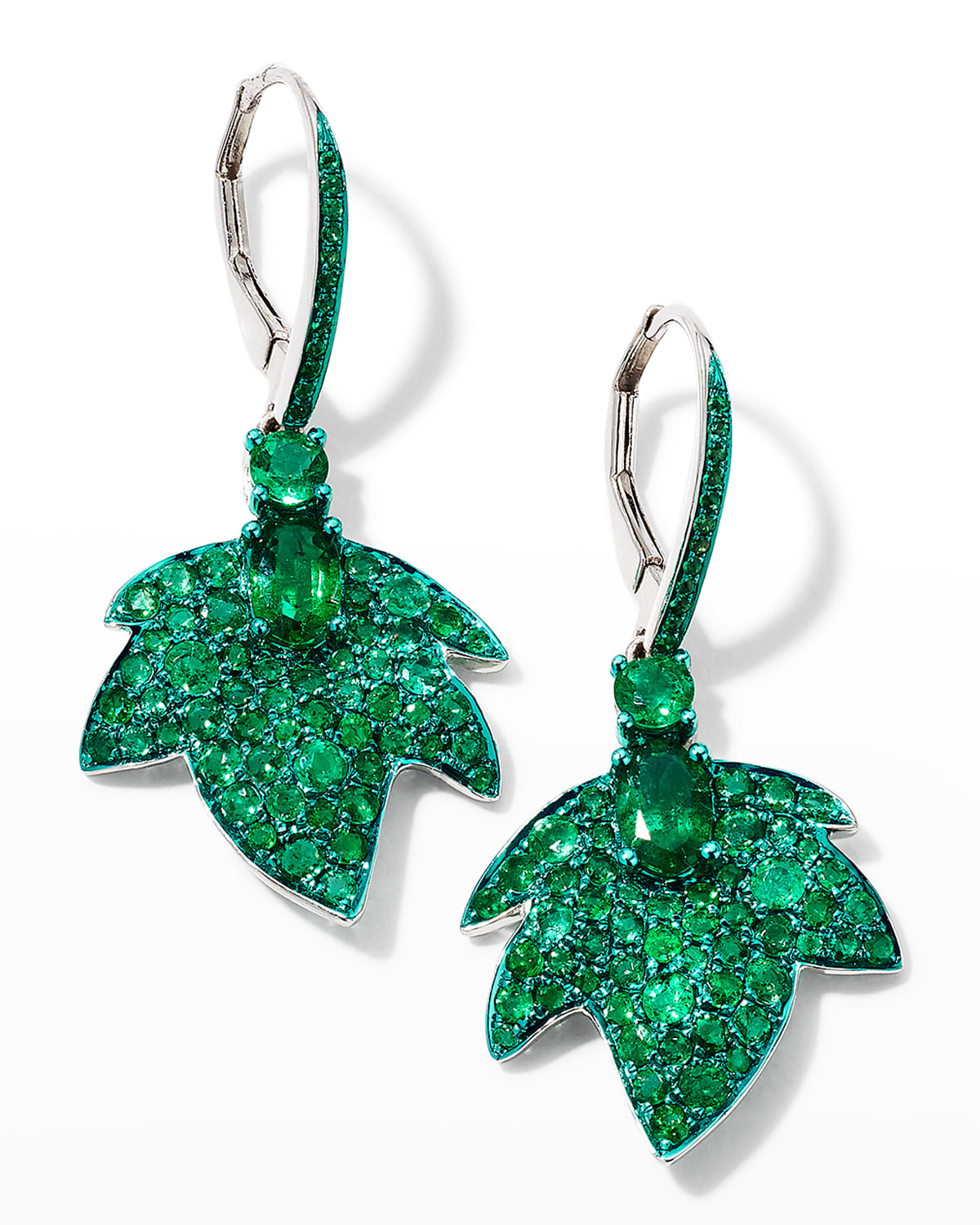 Graziela Gems Green Rhodium and Emerald Folha Earrings