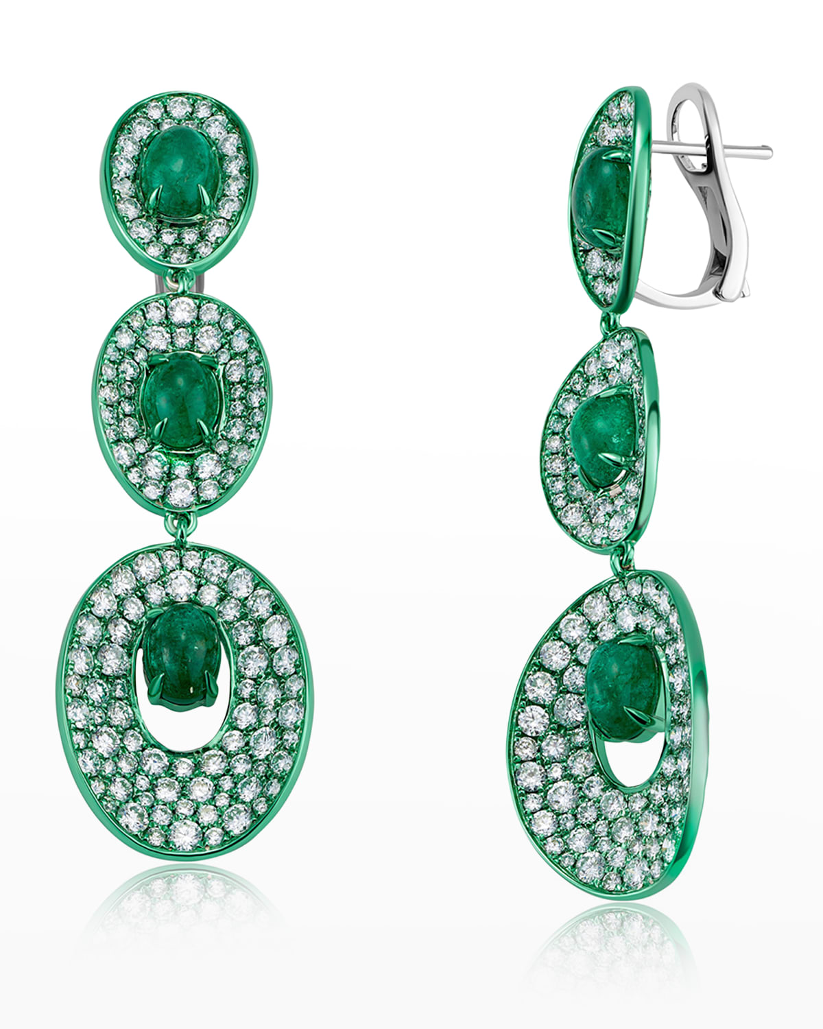 Graziela Gems Green Rhodium, Emerald and Diamond Drop Earrings