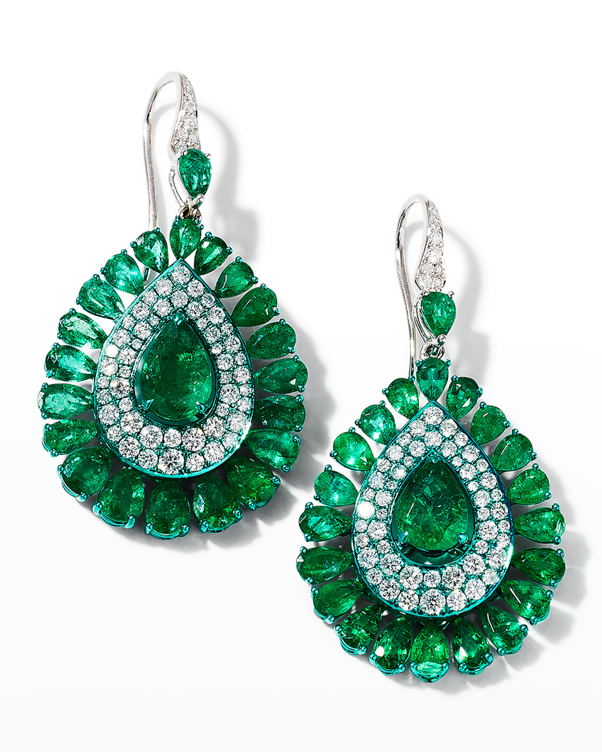 Graziela Gems Green Rhodium, Emerald and Diamond Earrings
