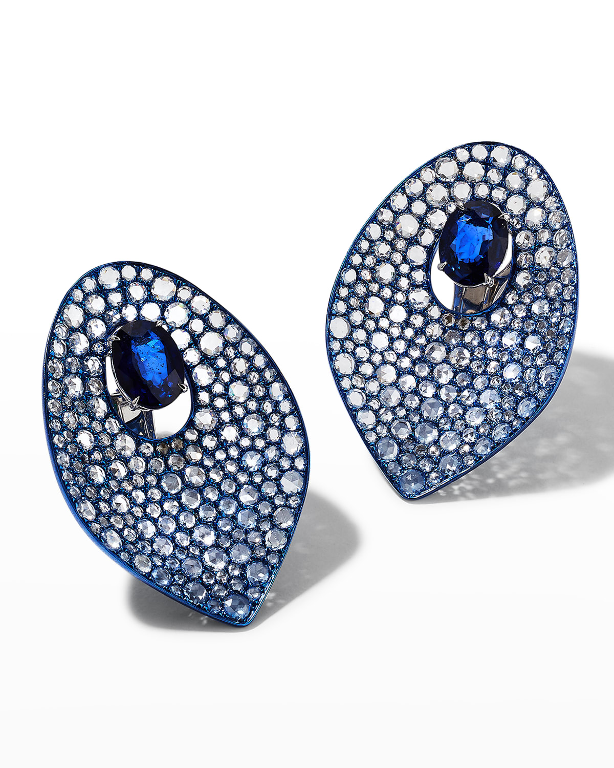 Blue Rhodium, Sapphire and Diamond Earrings