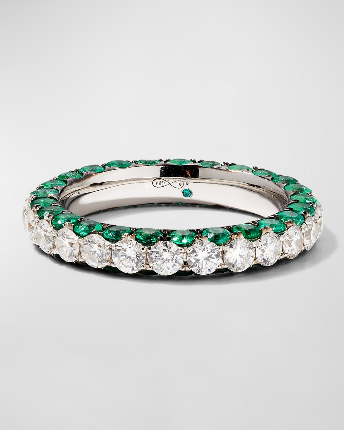 Emerald and Diamond 3-Sided Band Ring, Size 7