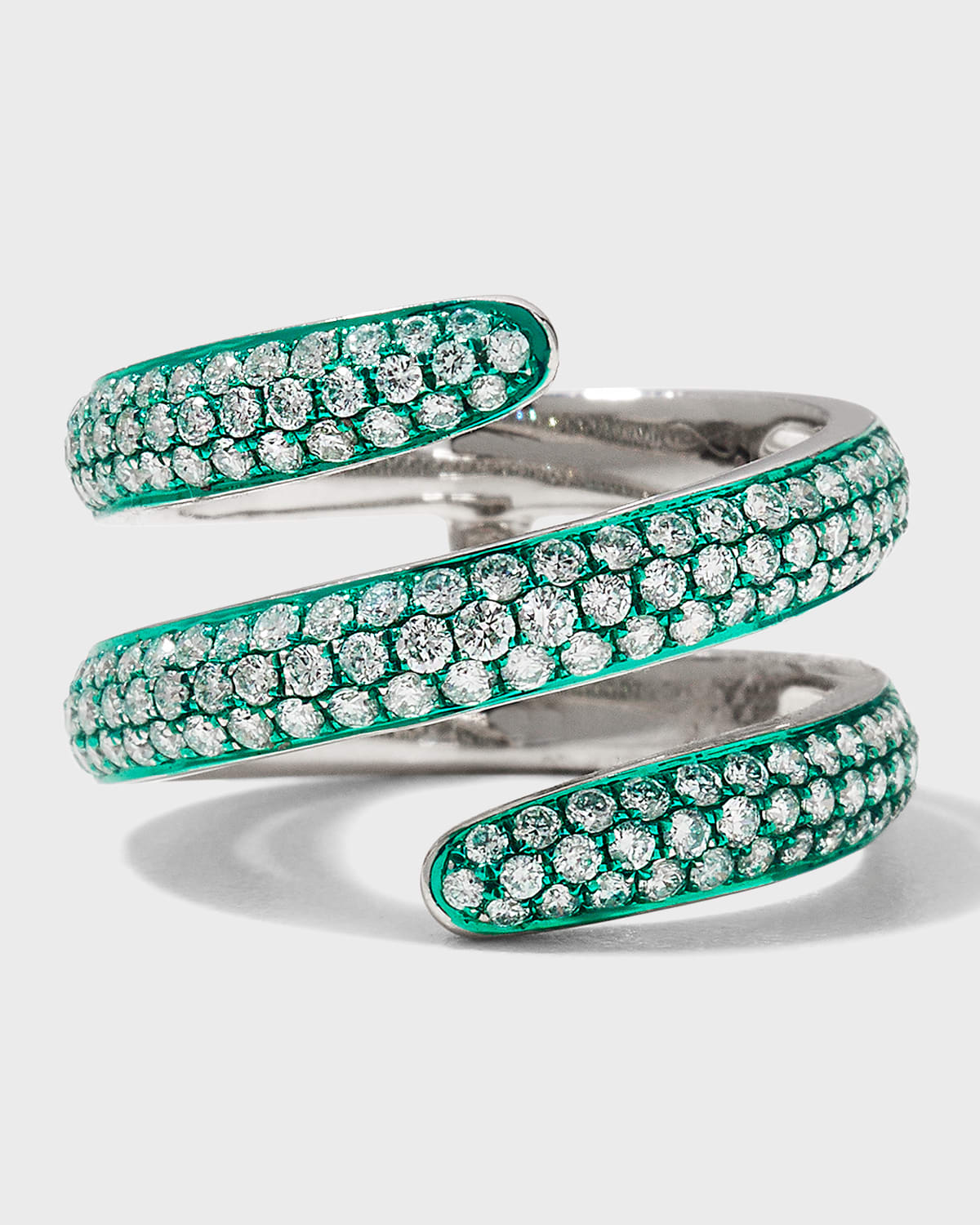 Graziela Gems Green Rhodium and Diamond Coil Ring, Size 7