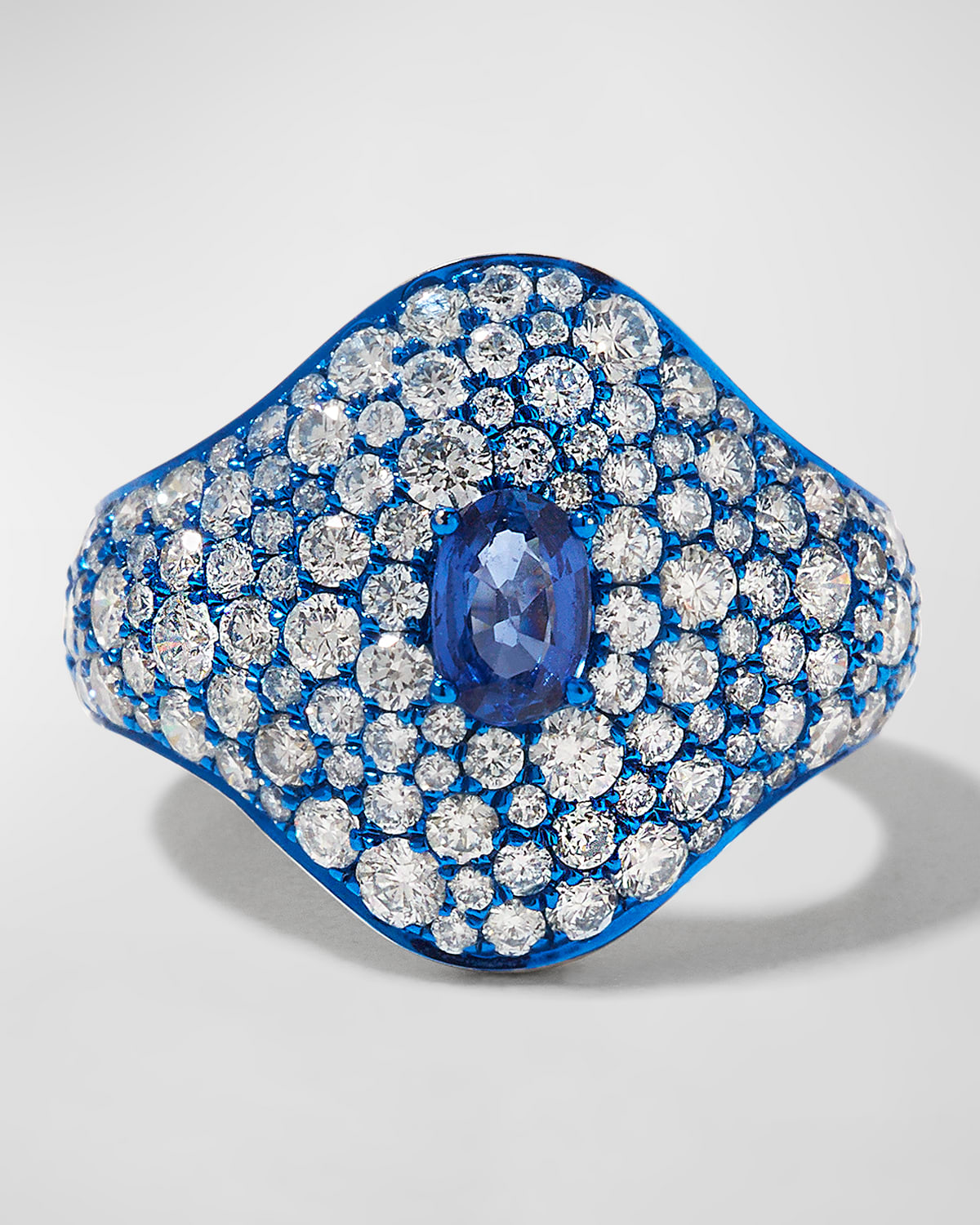 Graziela Gems Blue Rhodium, Blue Sapphire and Diamond Ring