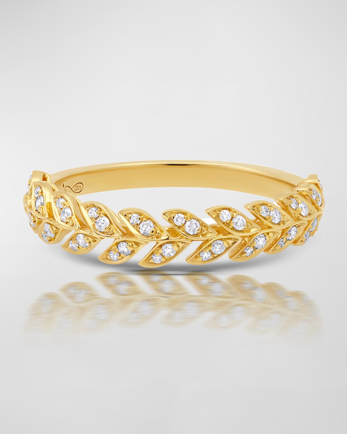 Yellow Gold Diamond Folha Half Band Ring, Size 7