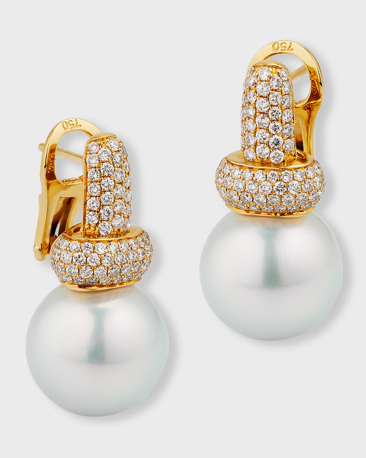18K Yellow Gold South Sea Pearl and Diamond Earrings