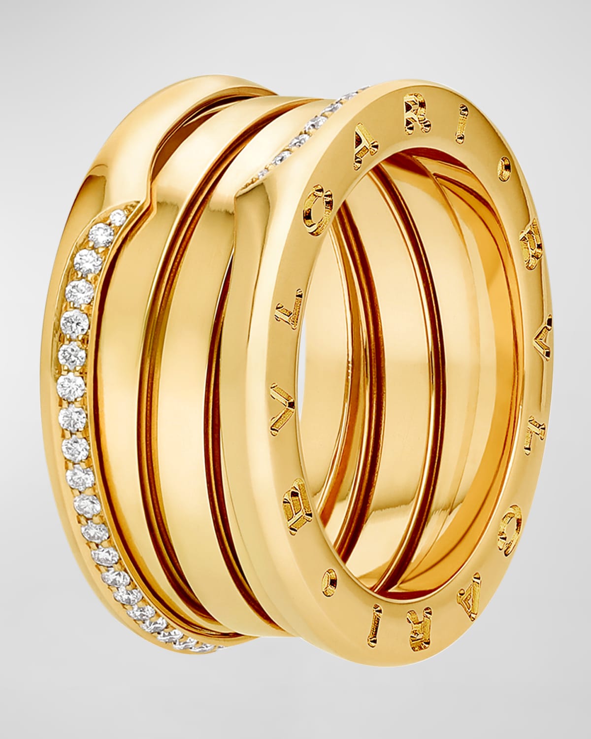 B.Zero1 18K Gold 3-Band Wave Ring with Diamonds, Size 52