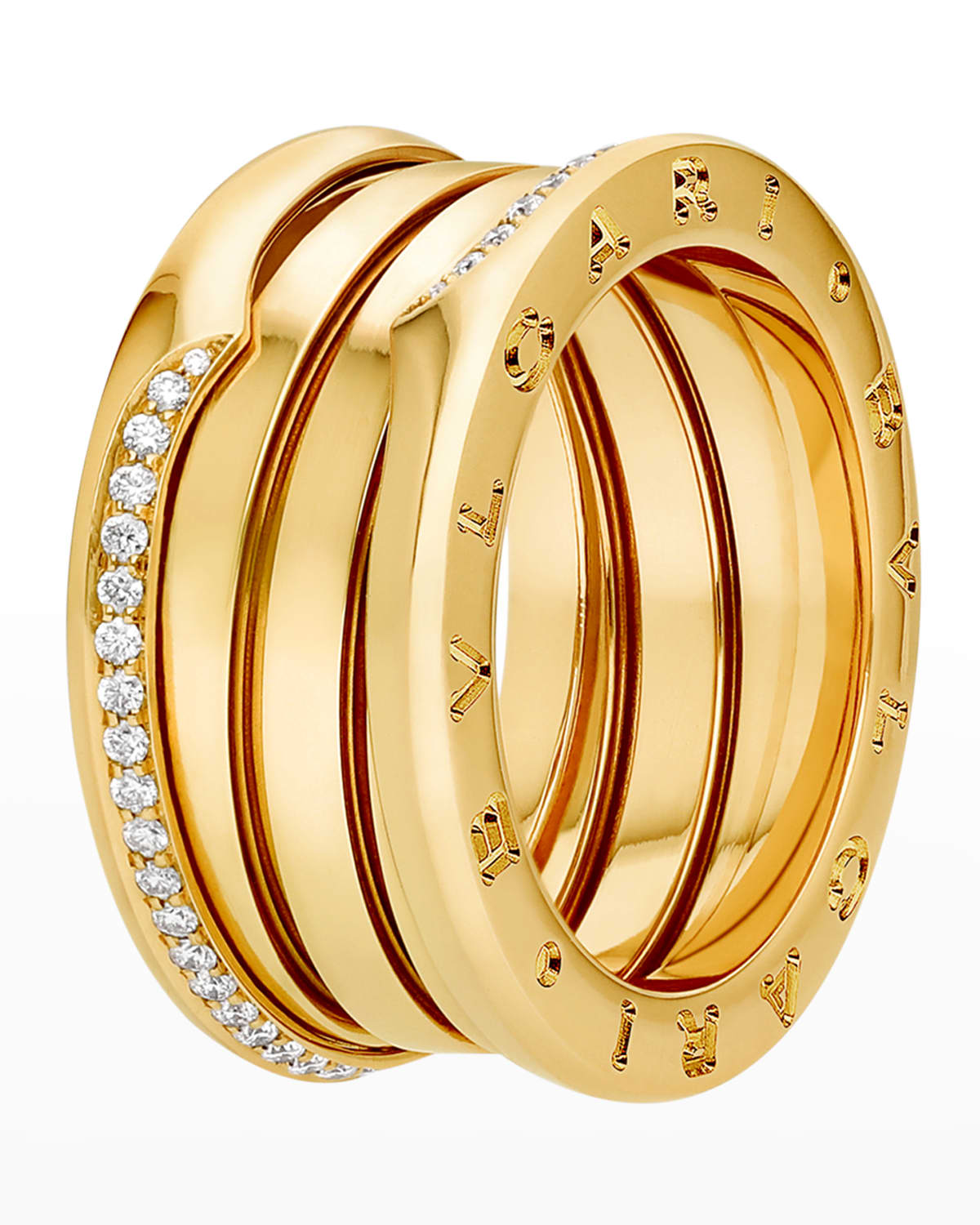 B.Zero1 18K Gold 3-Band Wave Ring with Diamonds, Size 57