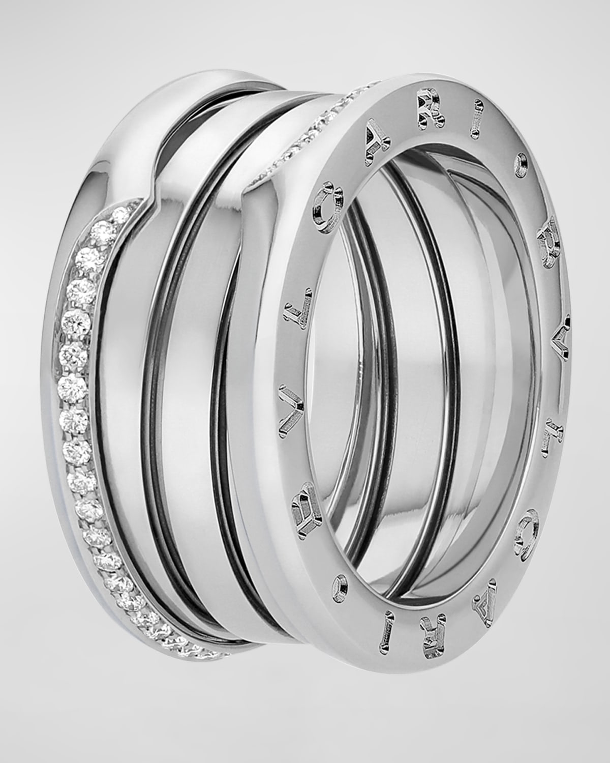 B.Zero1 White Gold 3-Band Wave Ring with Diamonds, Size 53