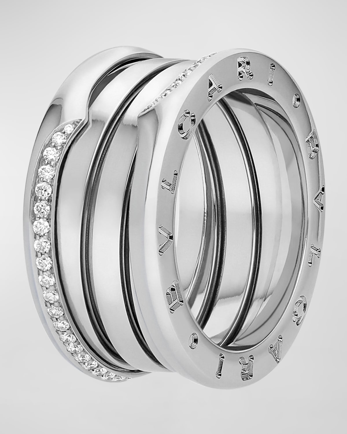 B.Zero1 White Gold 3-Band Wave Ring with Diamonds, Size 57