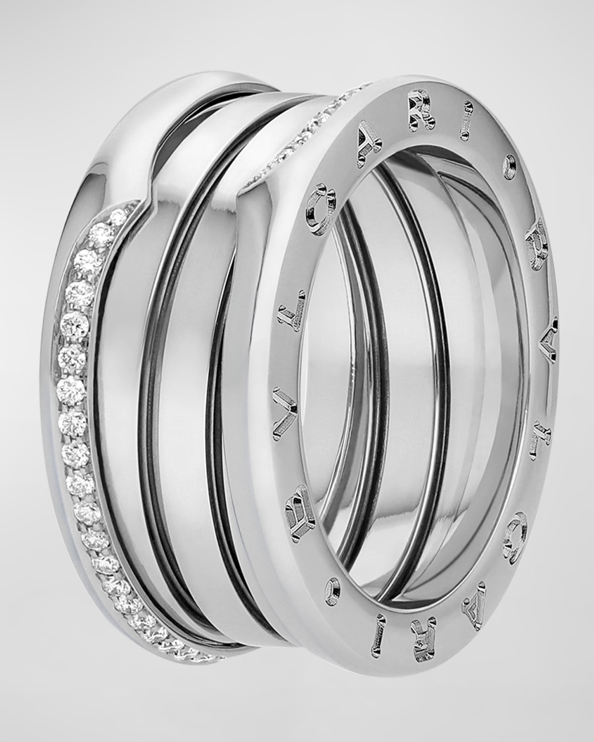 B.Zero1 White Gold 3-Band Wave Ring with Diamonds, Size 52