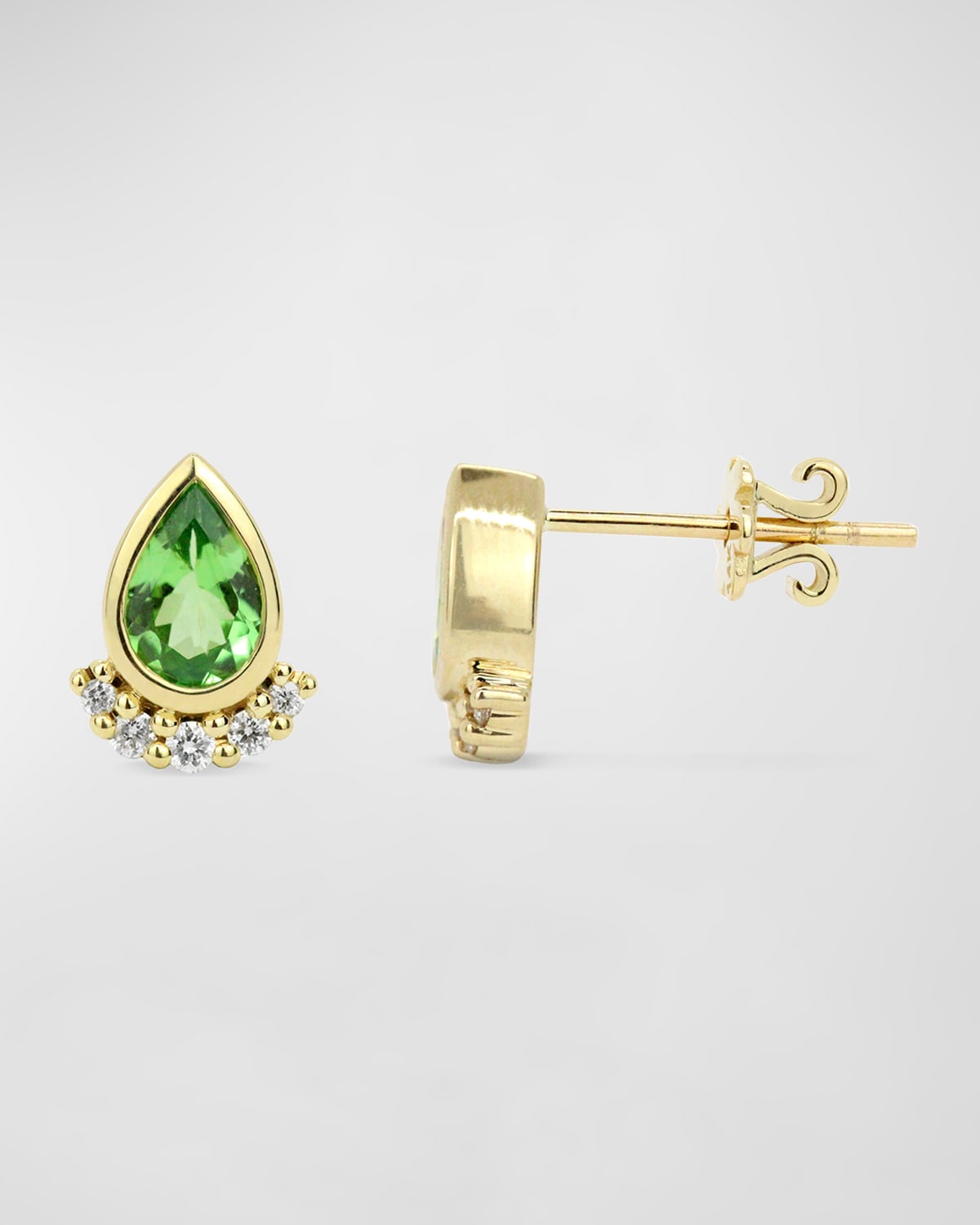 Stevie Wren Green Tsavorite 14k Yellow Gold Diamond Teardrop Stud Earring, Single