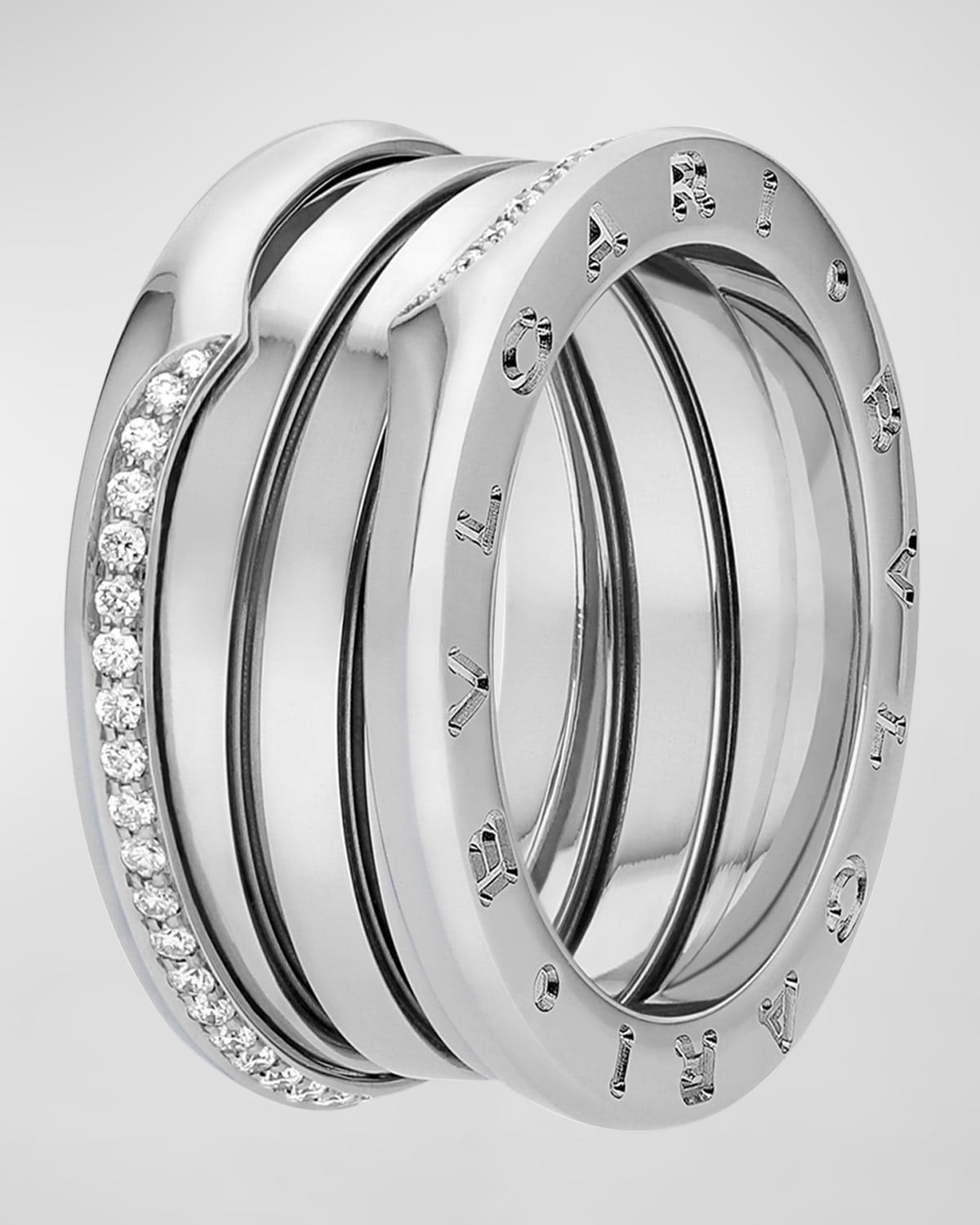 B.Zero1 White Gold 3-Band Wave Ring with Diamonds, Size 51
