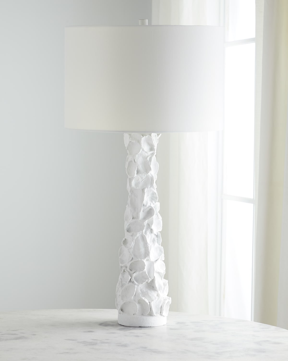 Old World Design White Gesso Oyster Shell Lamp In White