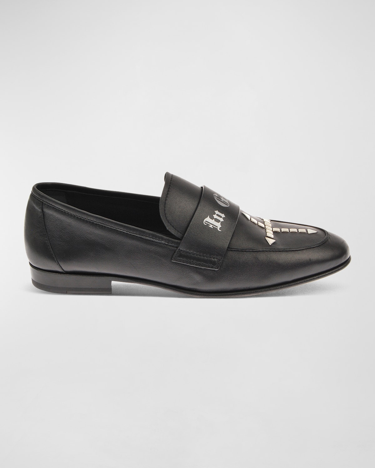 John Richmond Men's Studded Cross Leather Loafers In Black