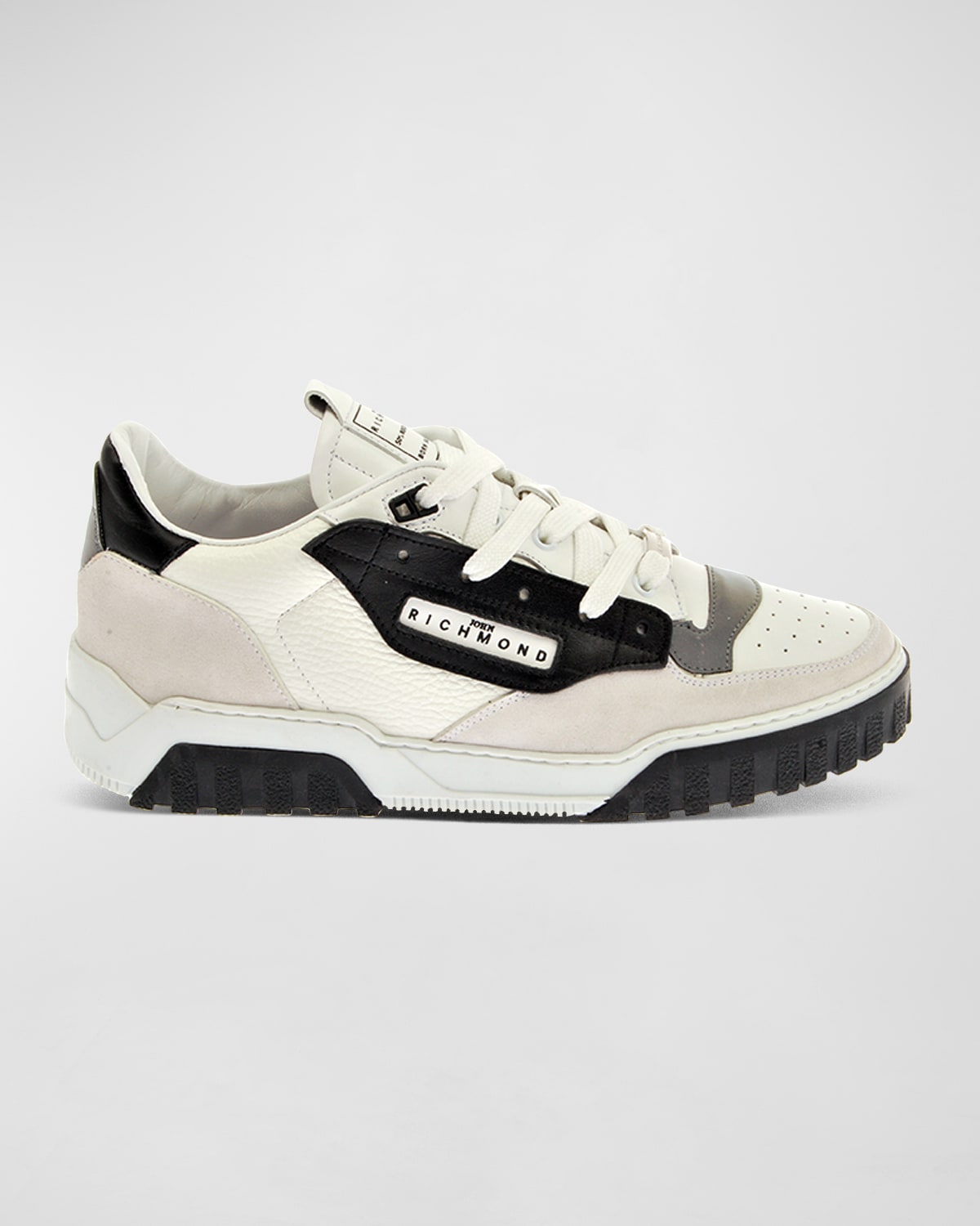 John Richmond Men's Leather-suede Low-top Sneakers In White/black