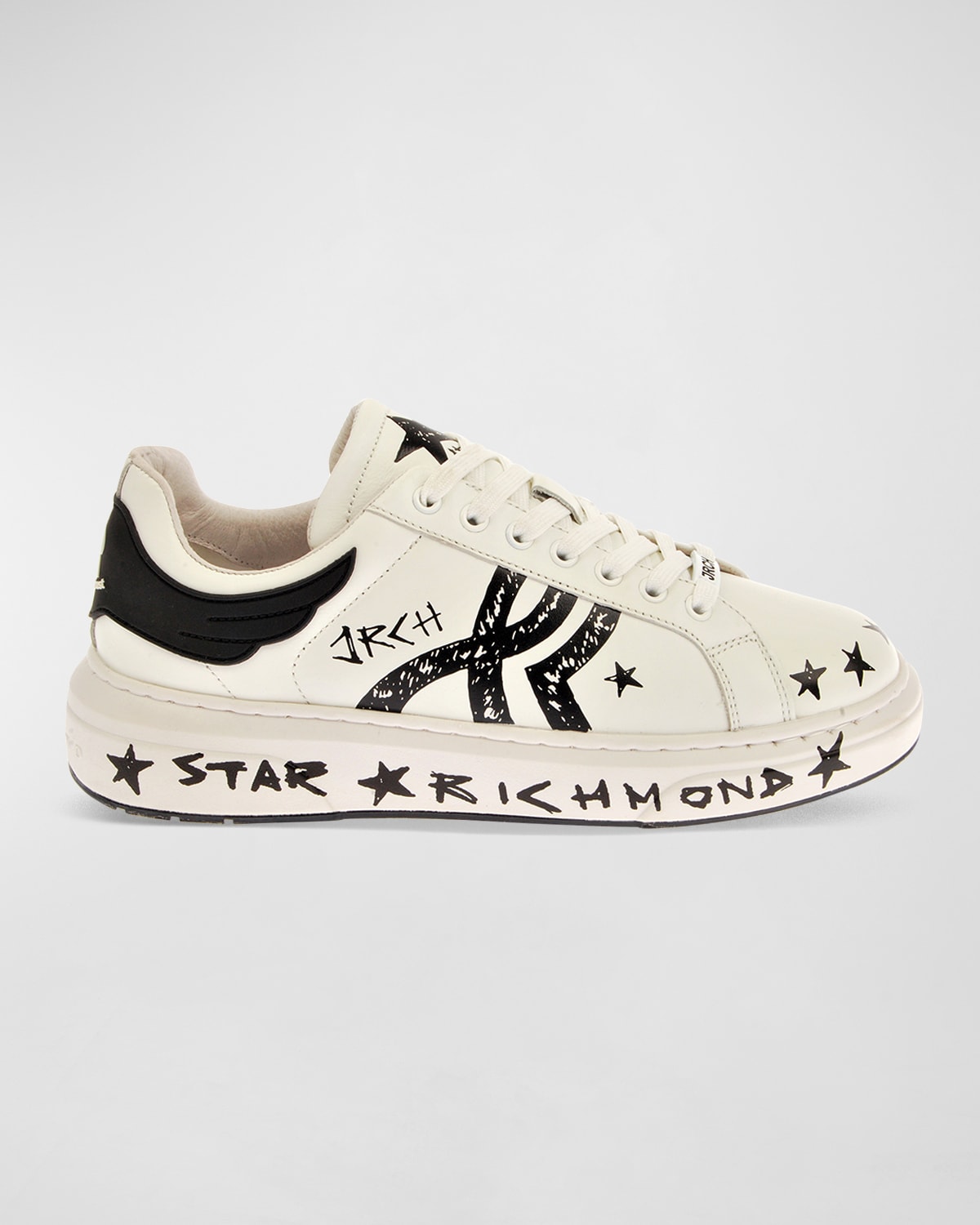 John Richmond Men's Star Leather Low-top Trainers In White