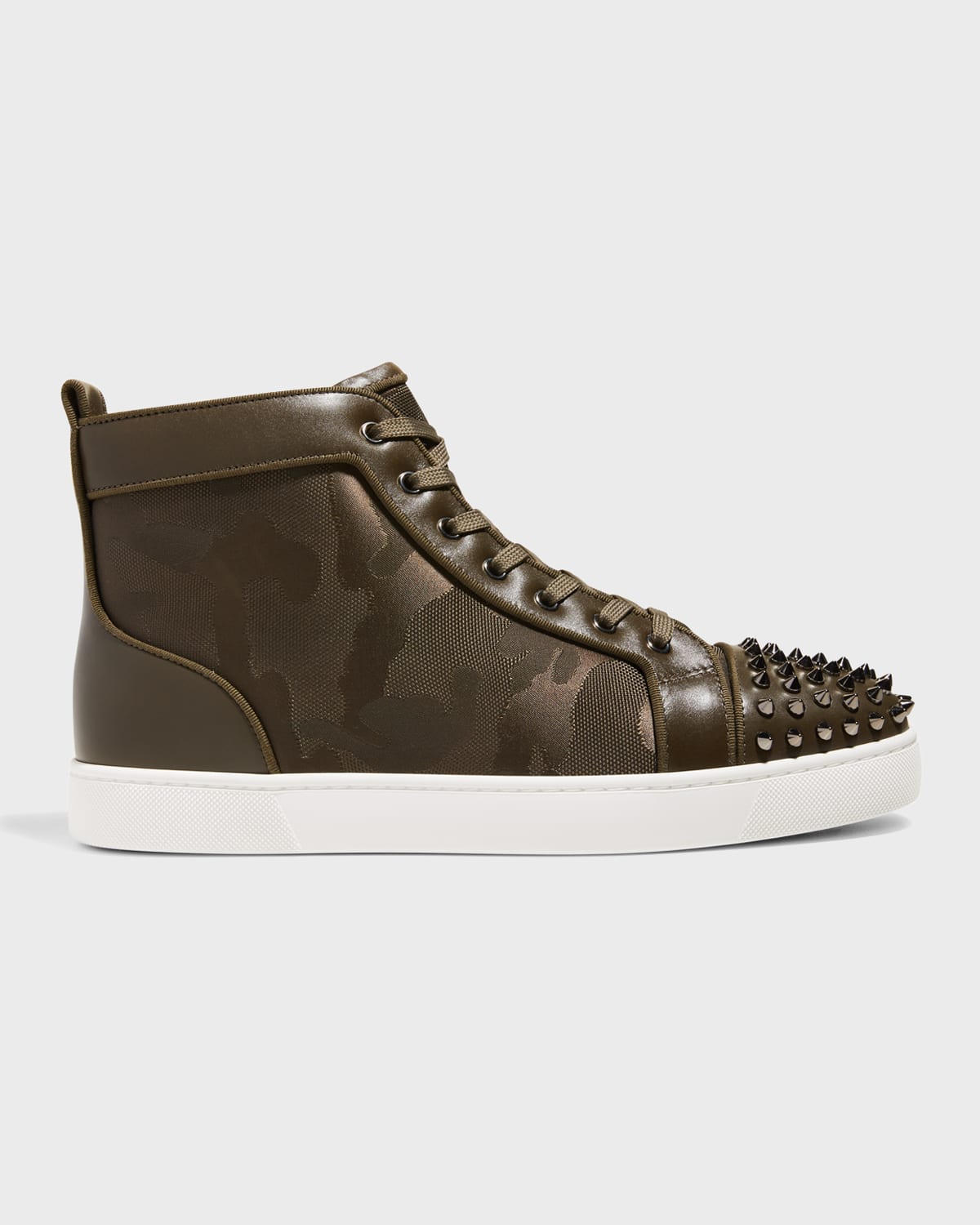 Christian Louboutin Men's Lou Spikes Camouflage Nylon High-Top Sneakers