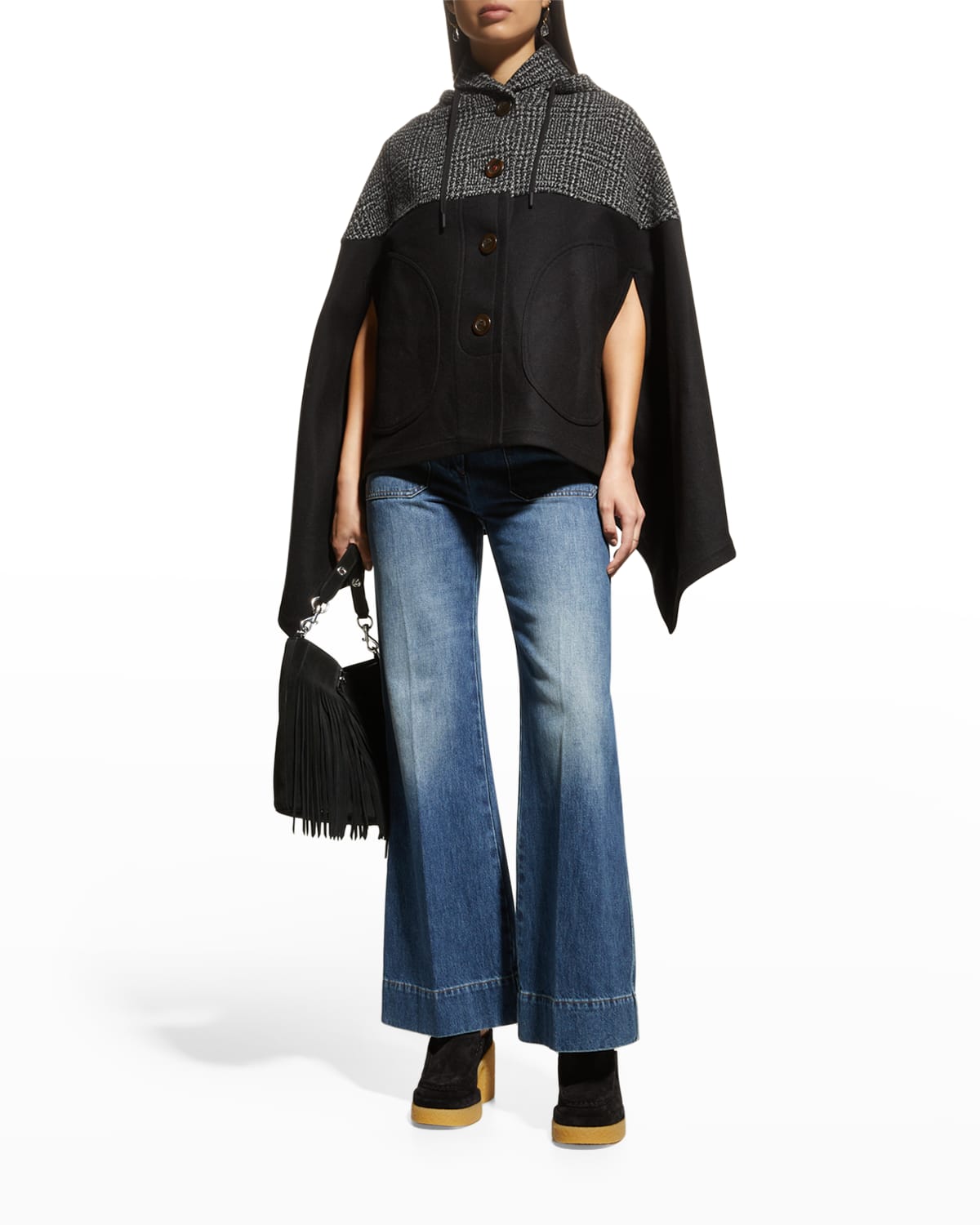 See By Chloé Be-material Coat With Hood And Button Fastening In Black