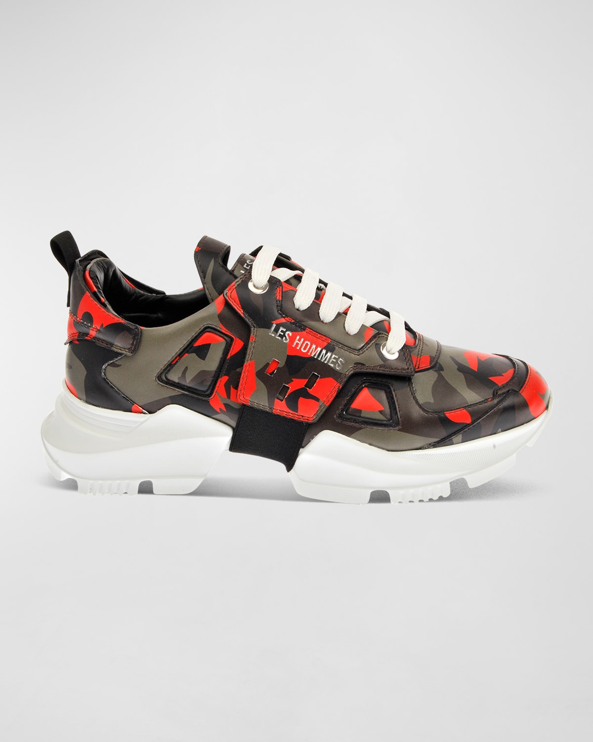 Les Hommes Men's Chunky Sole Camouflage Leather Low-top Sneakers