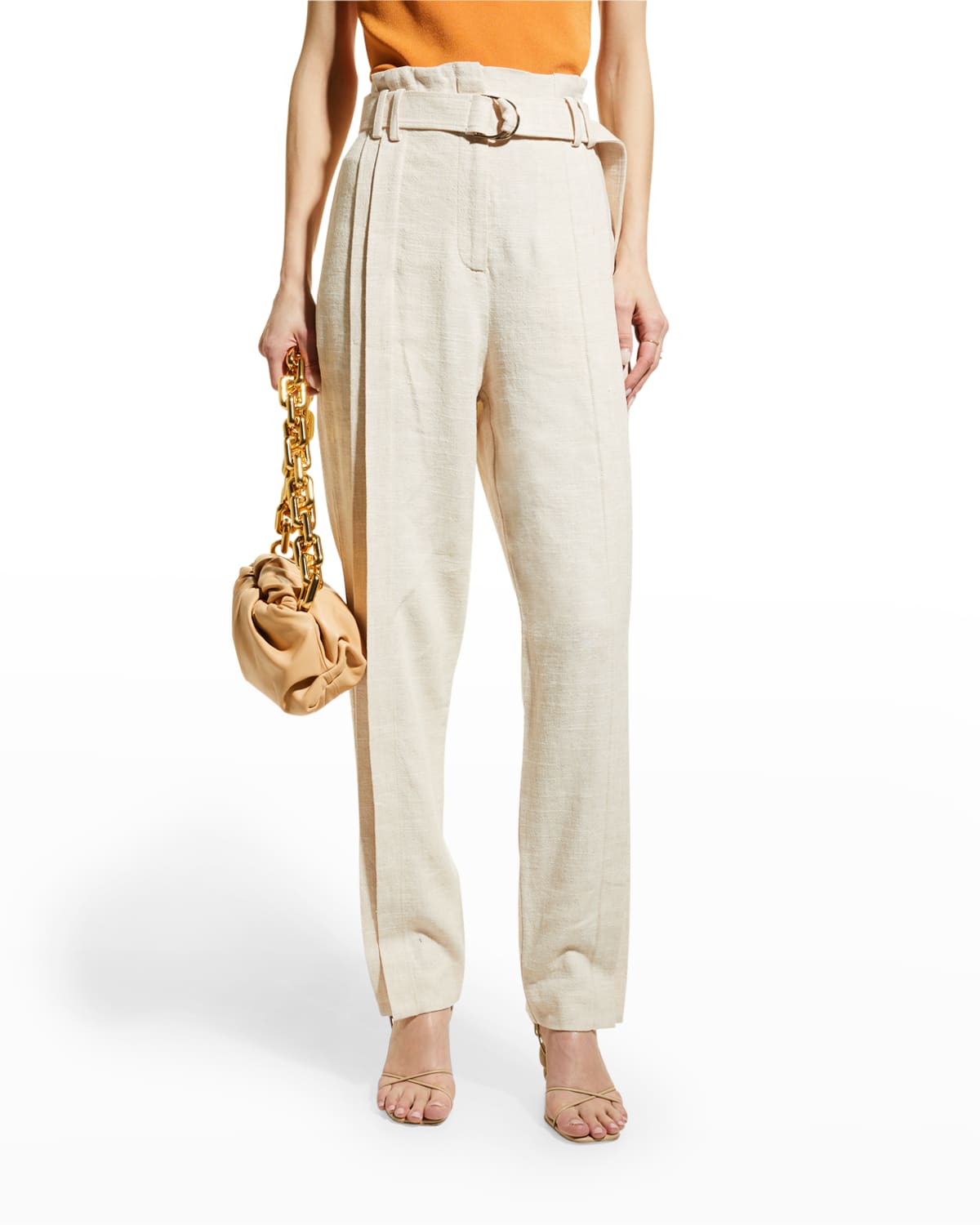 Acler Cleveland Linen Straight-leg Pleated Pants In Sand