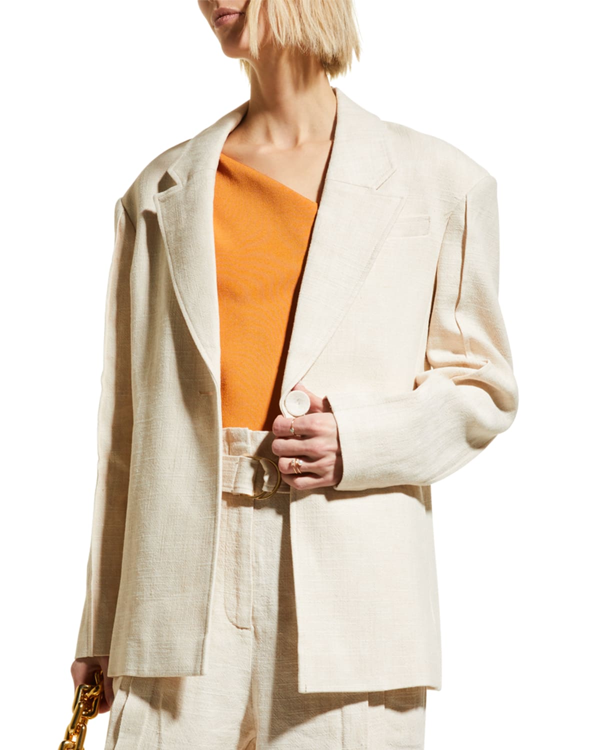 Acler Cleveland Single-breasted Linen Blazer In Sand
