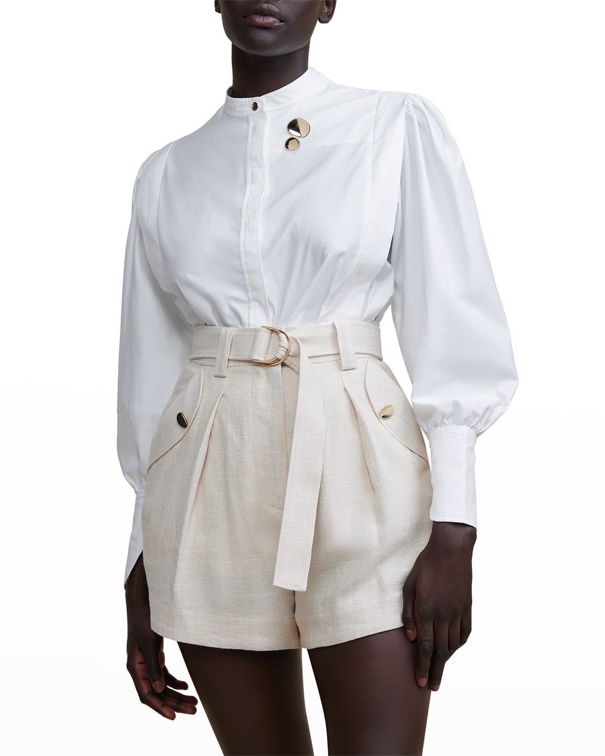 Acler Quentin High-neck Tailored Puffed-sleeve Shirt In Ivory
