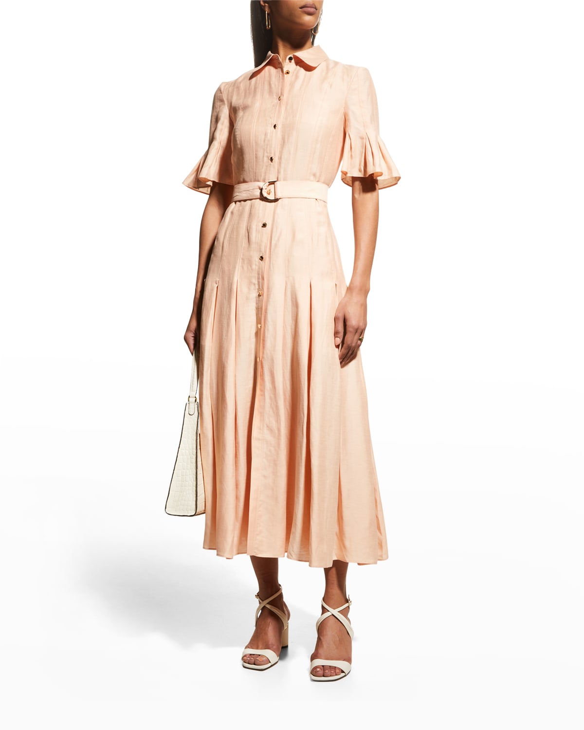 ACLER LOCKWOOD LINEN BUTTON-FRONT PLEATED MIDI DRESS