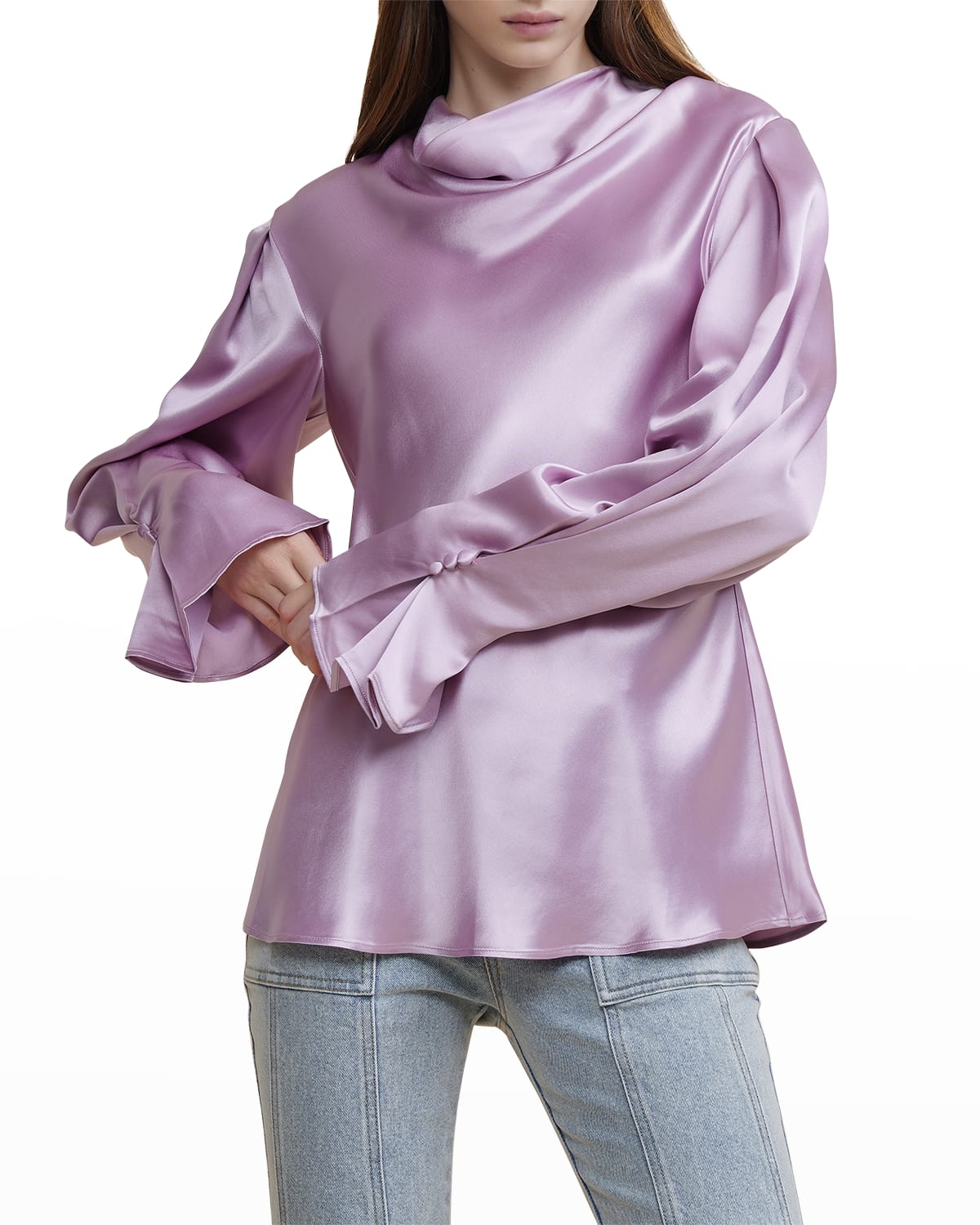 Acler Woodbine Satin Cowl-neck Blouse In Lilac