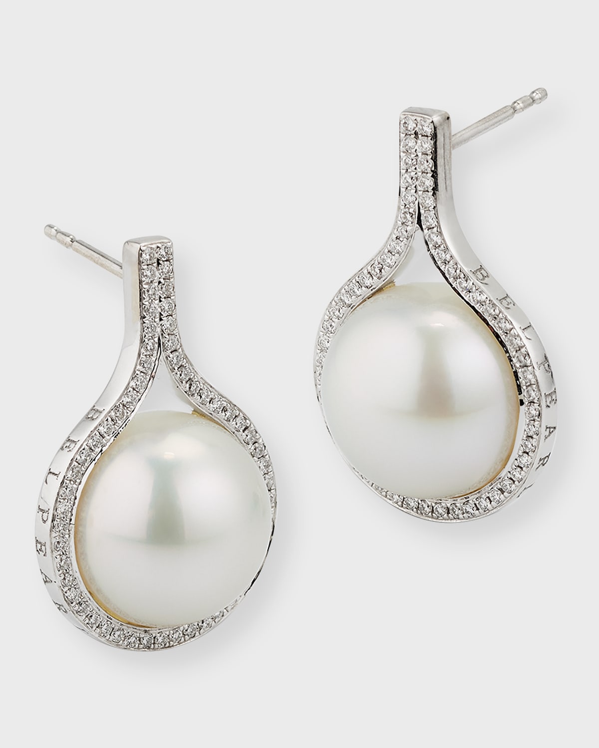 18K White Gold Pave Diamond and South Sea Pearl Earrings