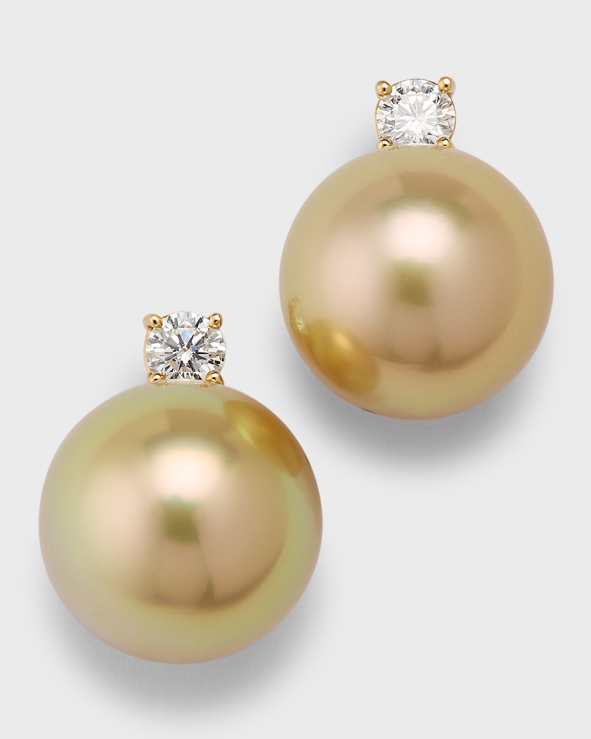 18K Yellow Gold Pave Diamond and Golden South Sea Pearl Earrings