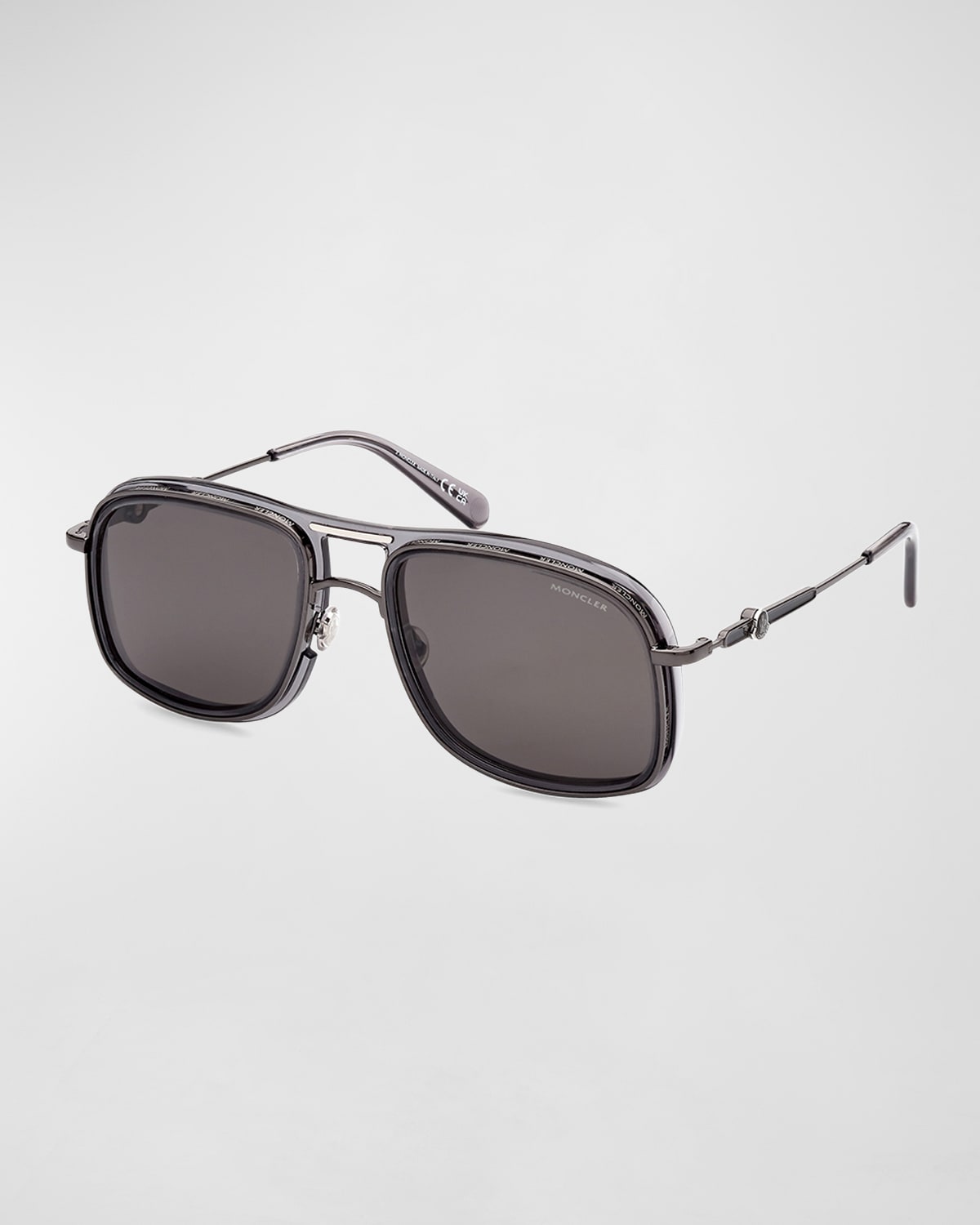 Men's Kontour-M Metal Double-Bridge Square Sunglasses