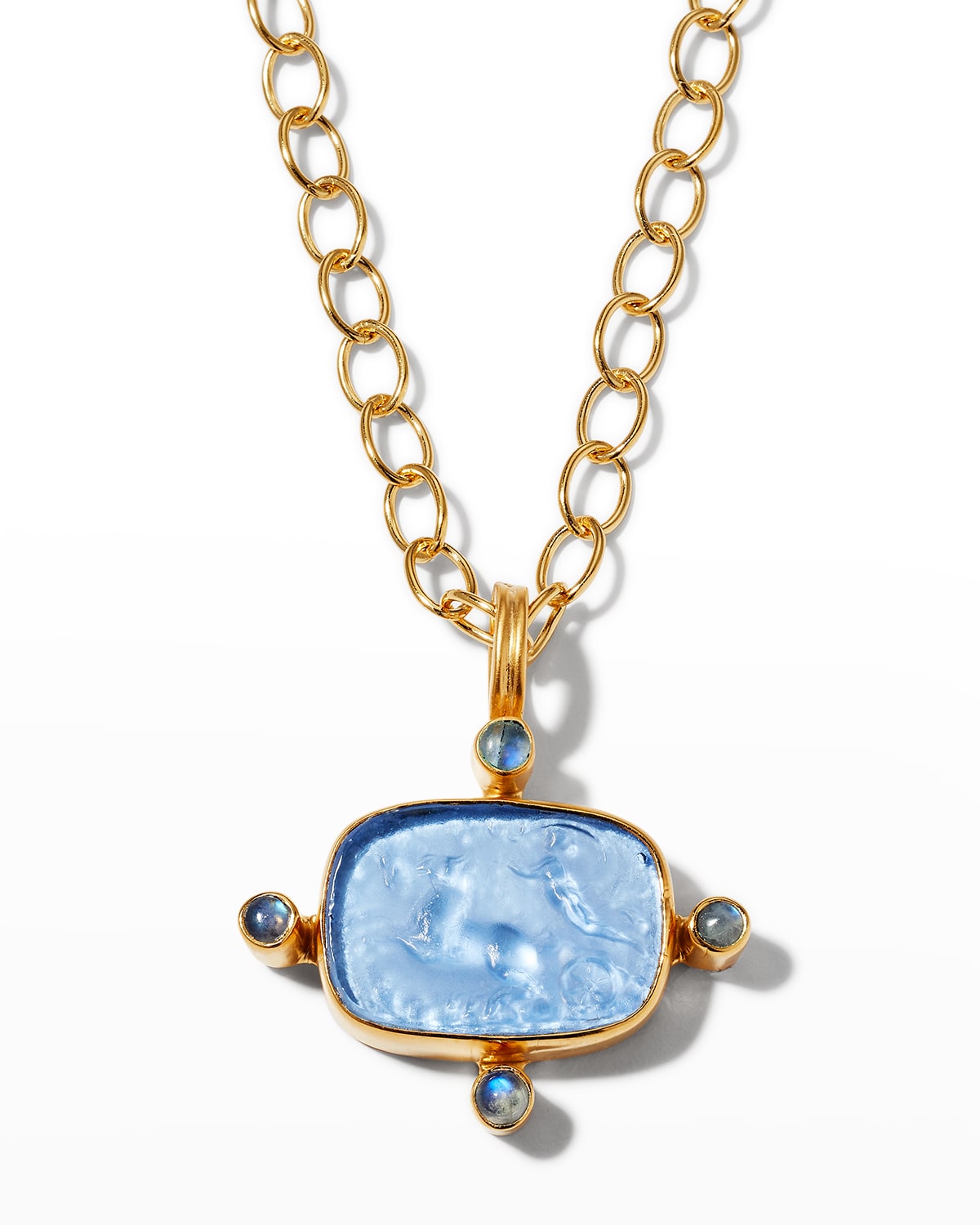 Dina Mackney Blue Intaglio Celestial Chariot Necklace In Gold