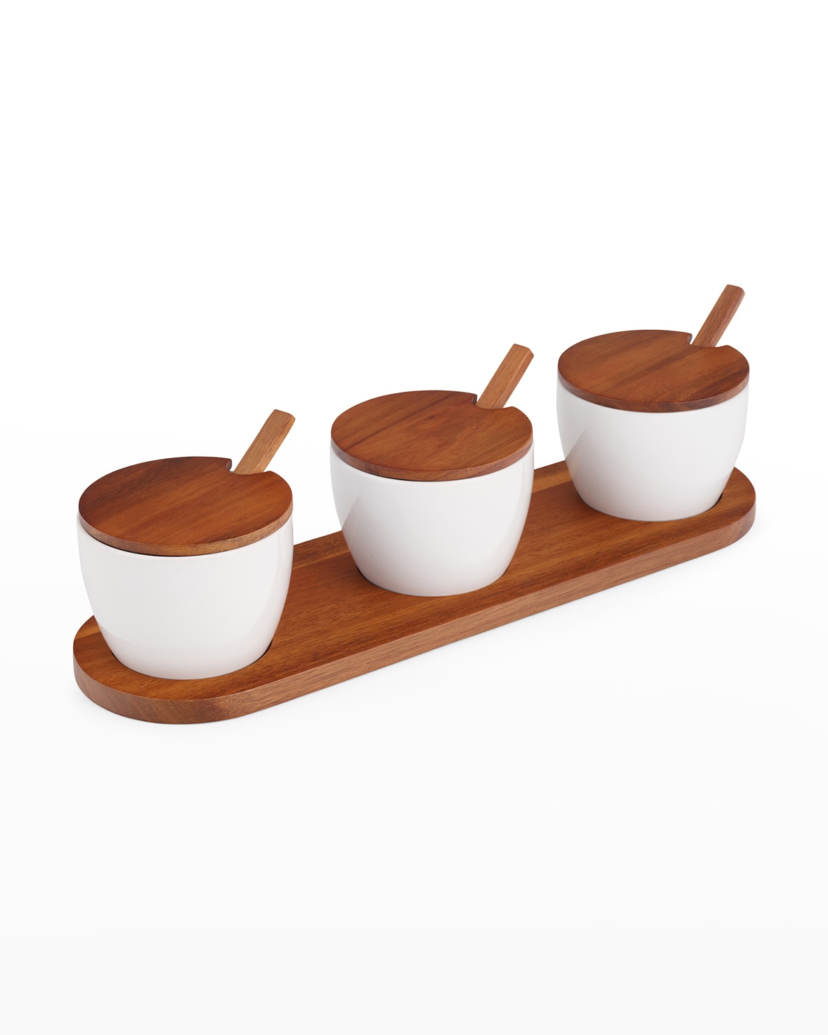 Shop Nambe Duets Triple Condiment Server W/ Lids & Spoons In Brown